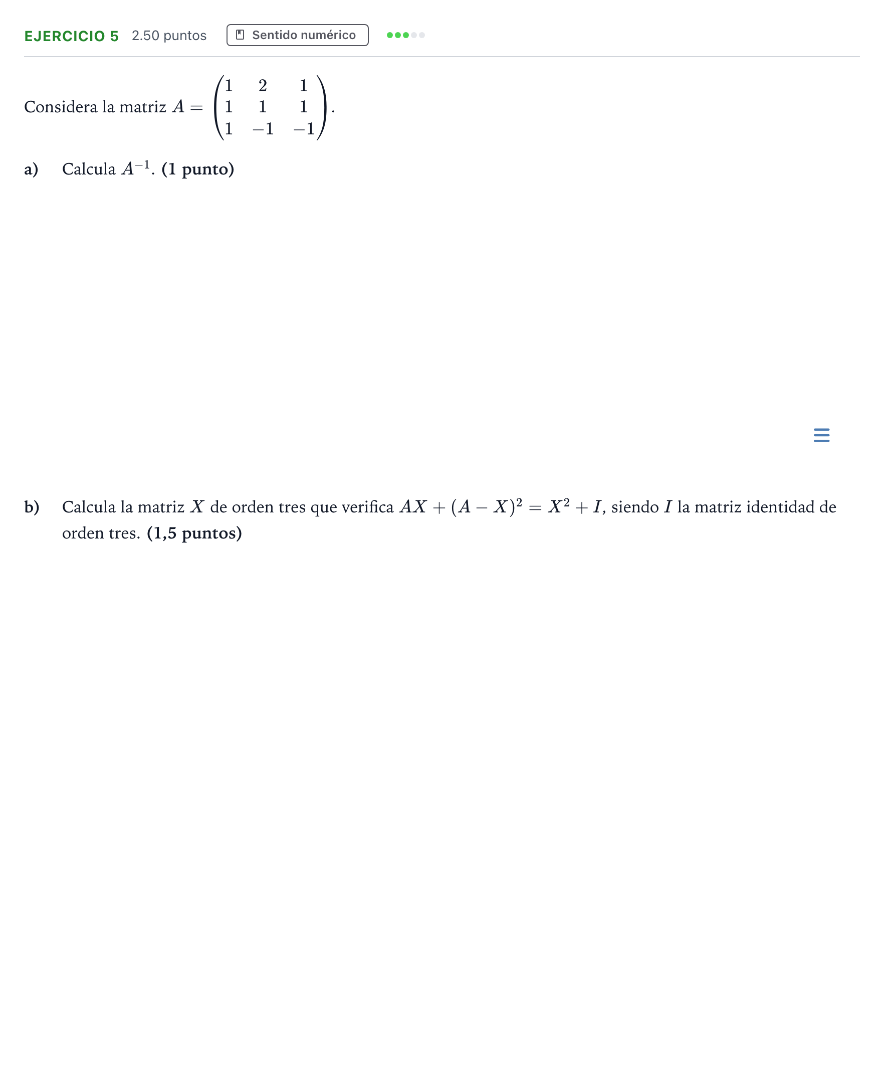 Enunciado: Ejercicio 5 · Matemáticas II PAU Andalucía Ordinaria Reserva 2022