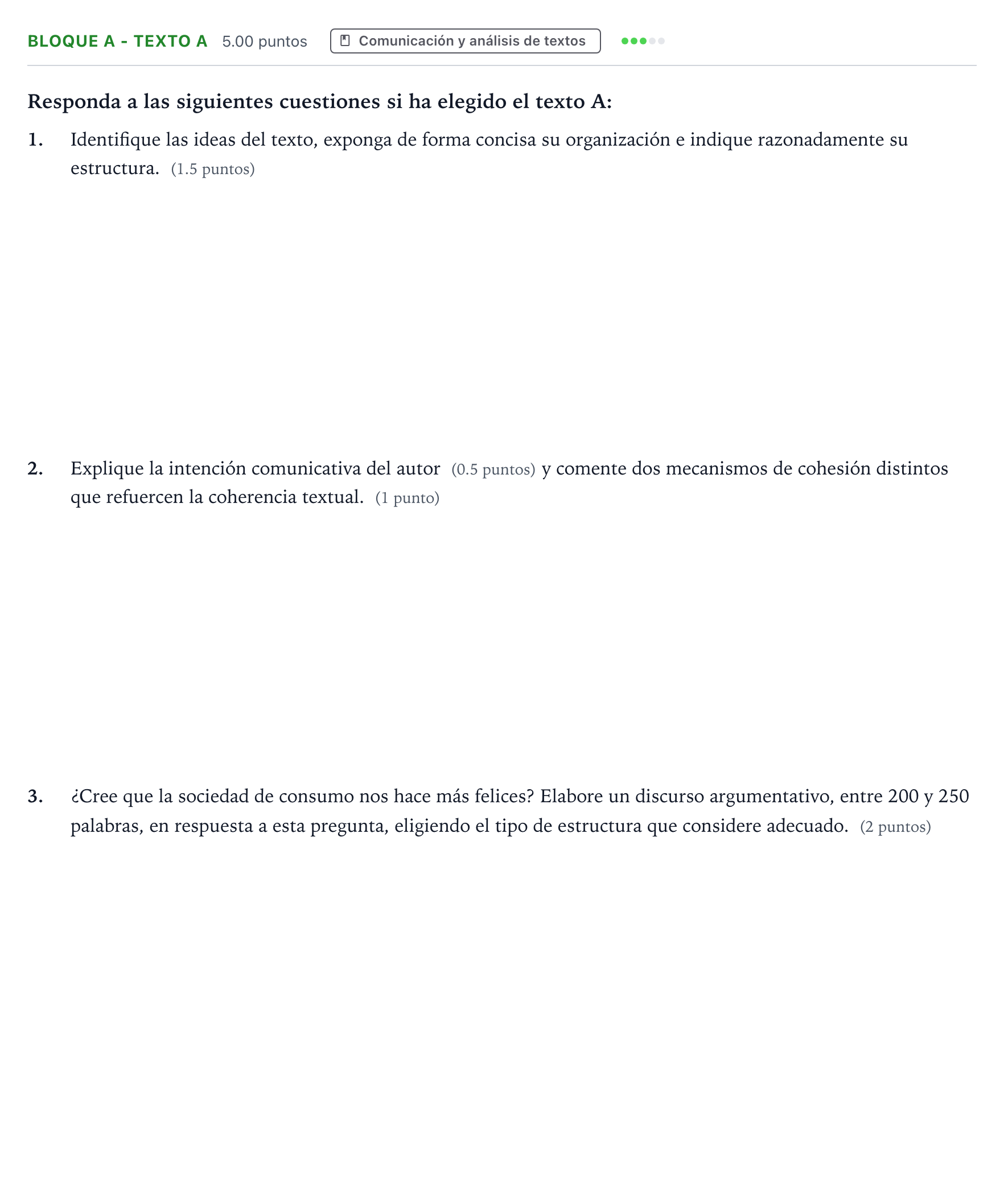 Enunciado: Bloque A - Texto A · Lengua Castellana y Literatura II PAU Andalucía Ordinaria Reserva 2022