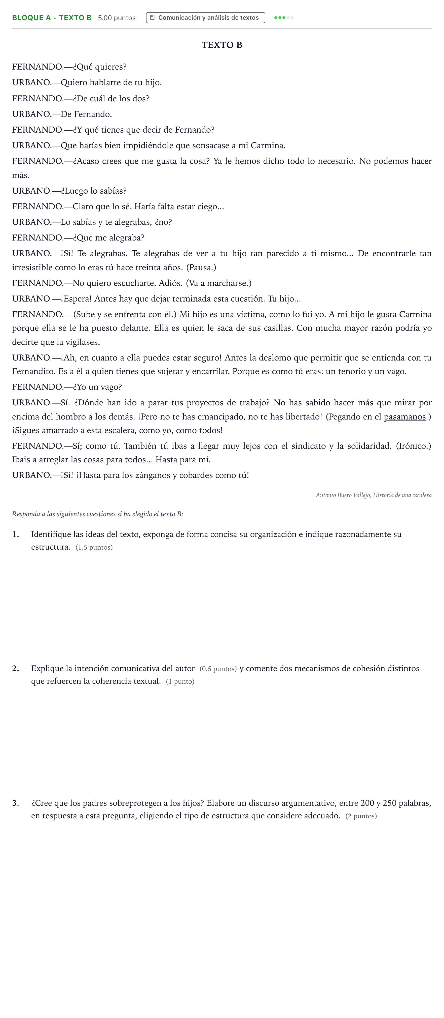 Enunciado: Bloque A - Texto B · Lengua Castellana y Literatura II PAU Andalucía Ordinaria Reserva 2022