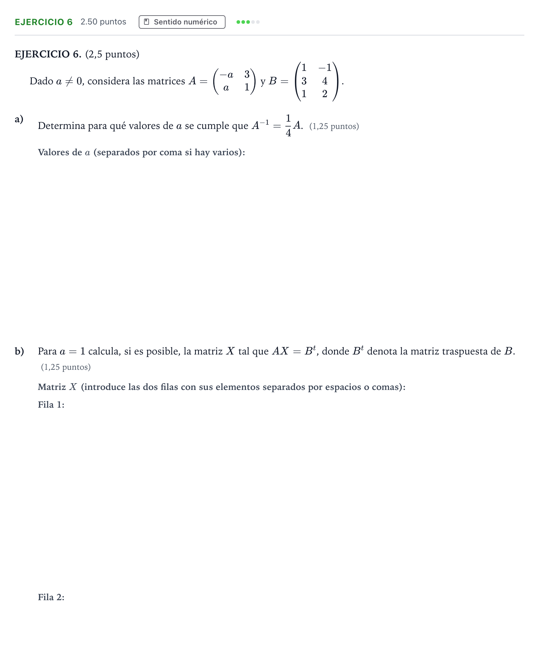 Enunciado: Ejercicio 6 · Matemáticas II PAU Andalucía Ordinaria Suplente 2022