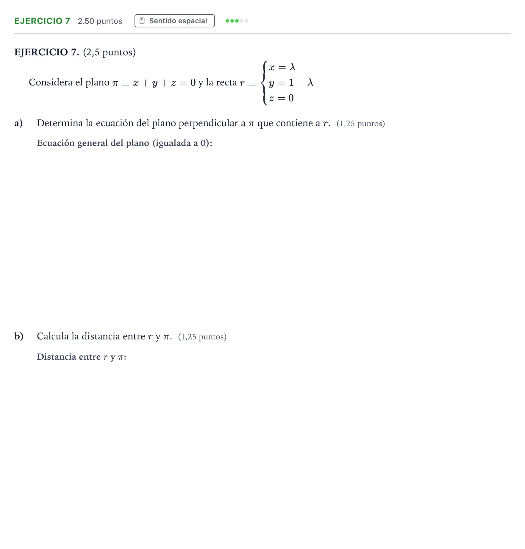 Enunciado: Ejercicio 7 · Matemáticas II PAU Andalucía Ordinaria Suplente 2022