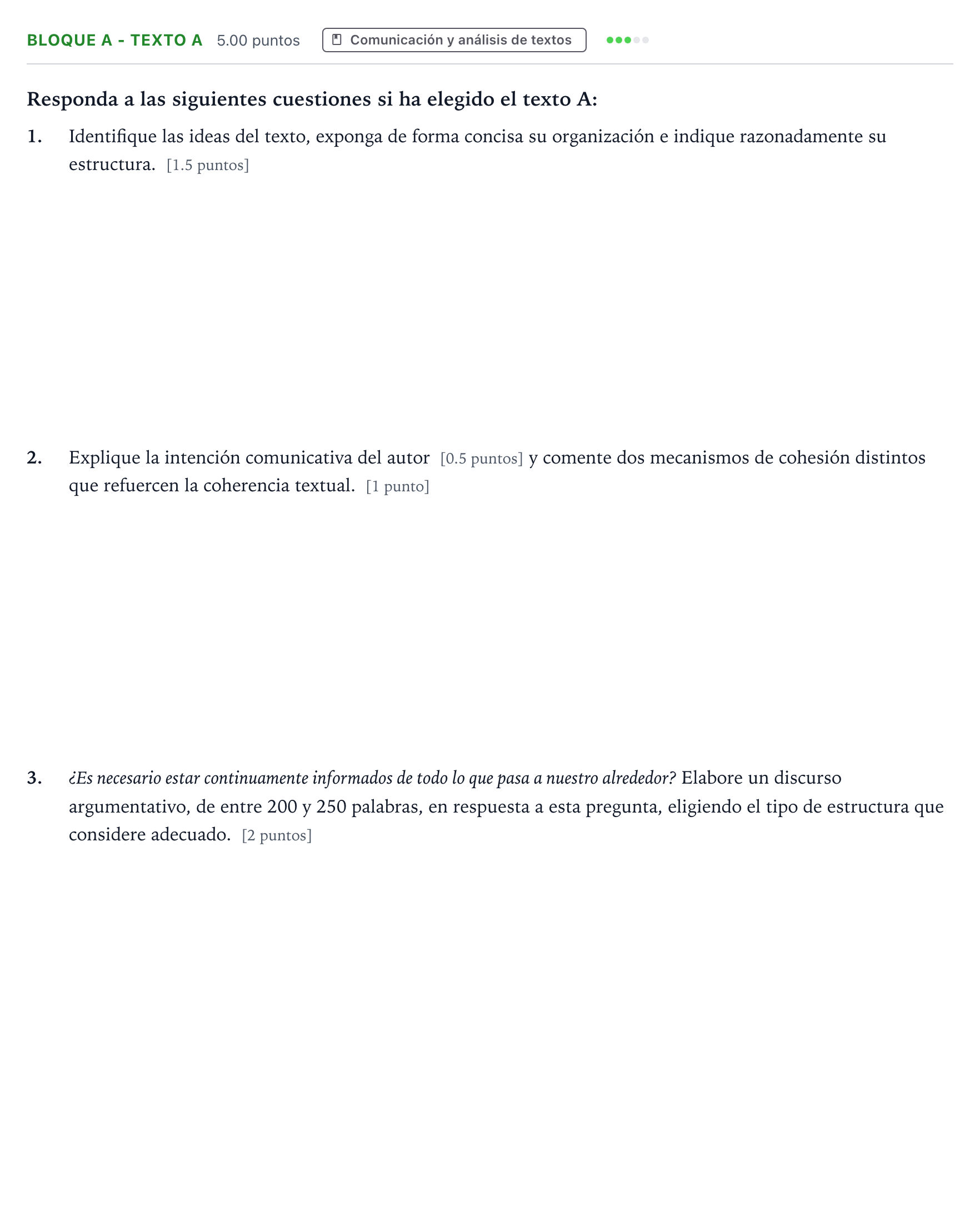 Enunciado: Bloque A - Texto A · Lengua Castellana y Literatura II PAU Andalucía Ordinaria Suplente 2022