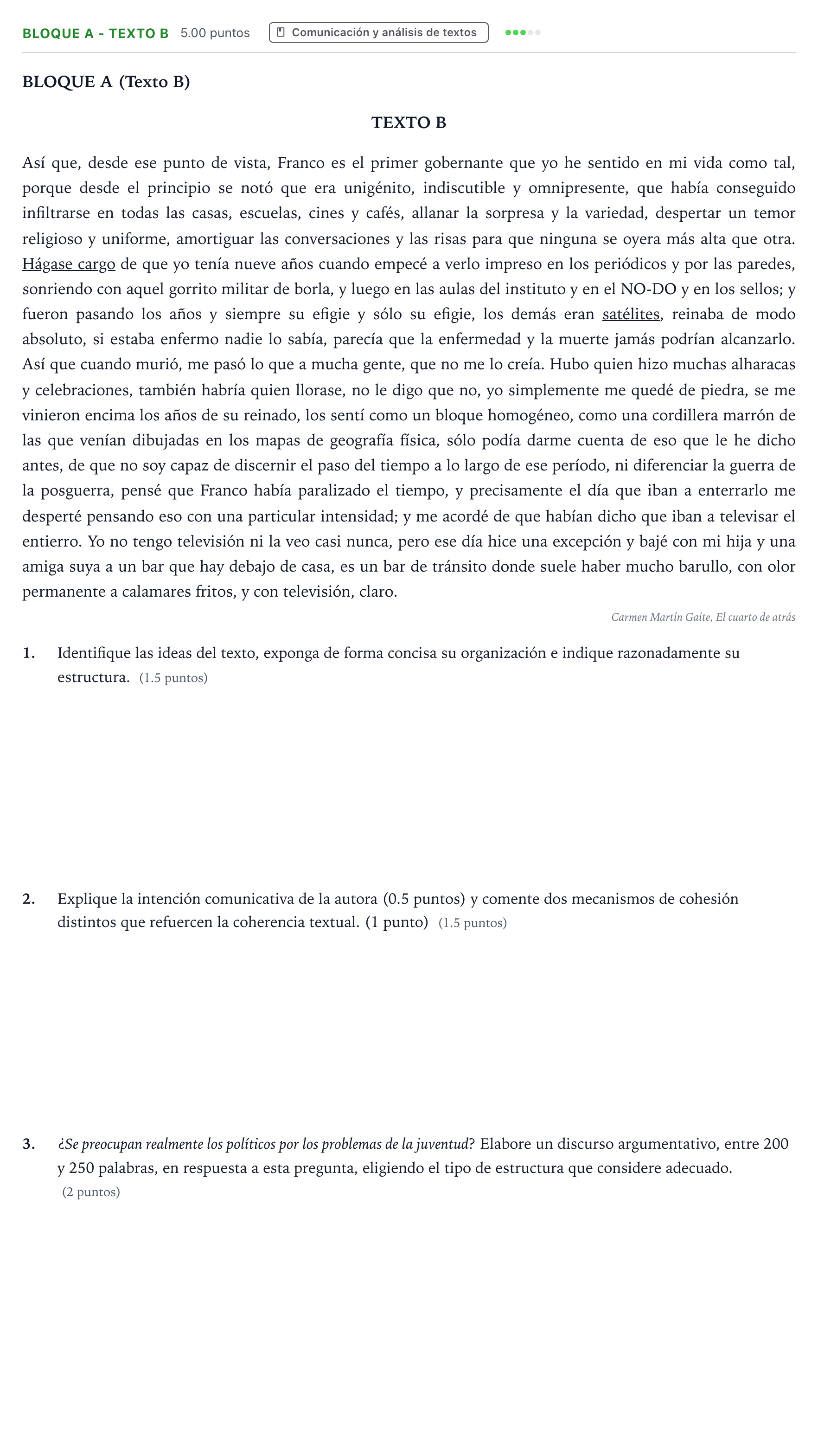 Enunciado: Bloque A - Texto B · Lengua Castellana y Literatura II PAU Andalucía Ordinaria Suplente 2022