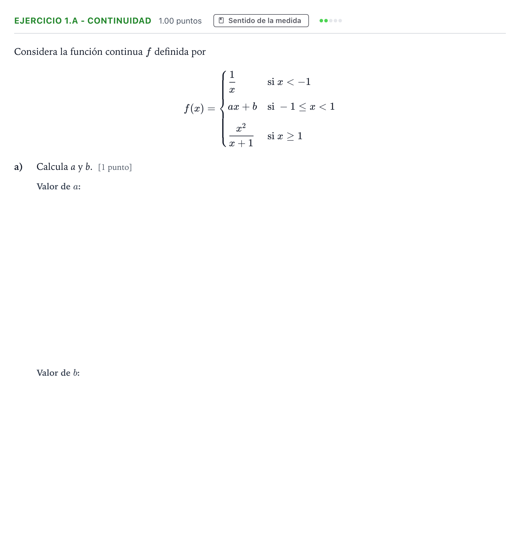 Enunciado: Ejercicio 1.a - Continuidad · Matemáticas II PAU Andalucía Ordinaria Titular 2022
