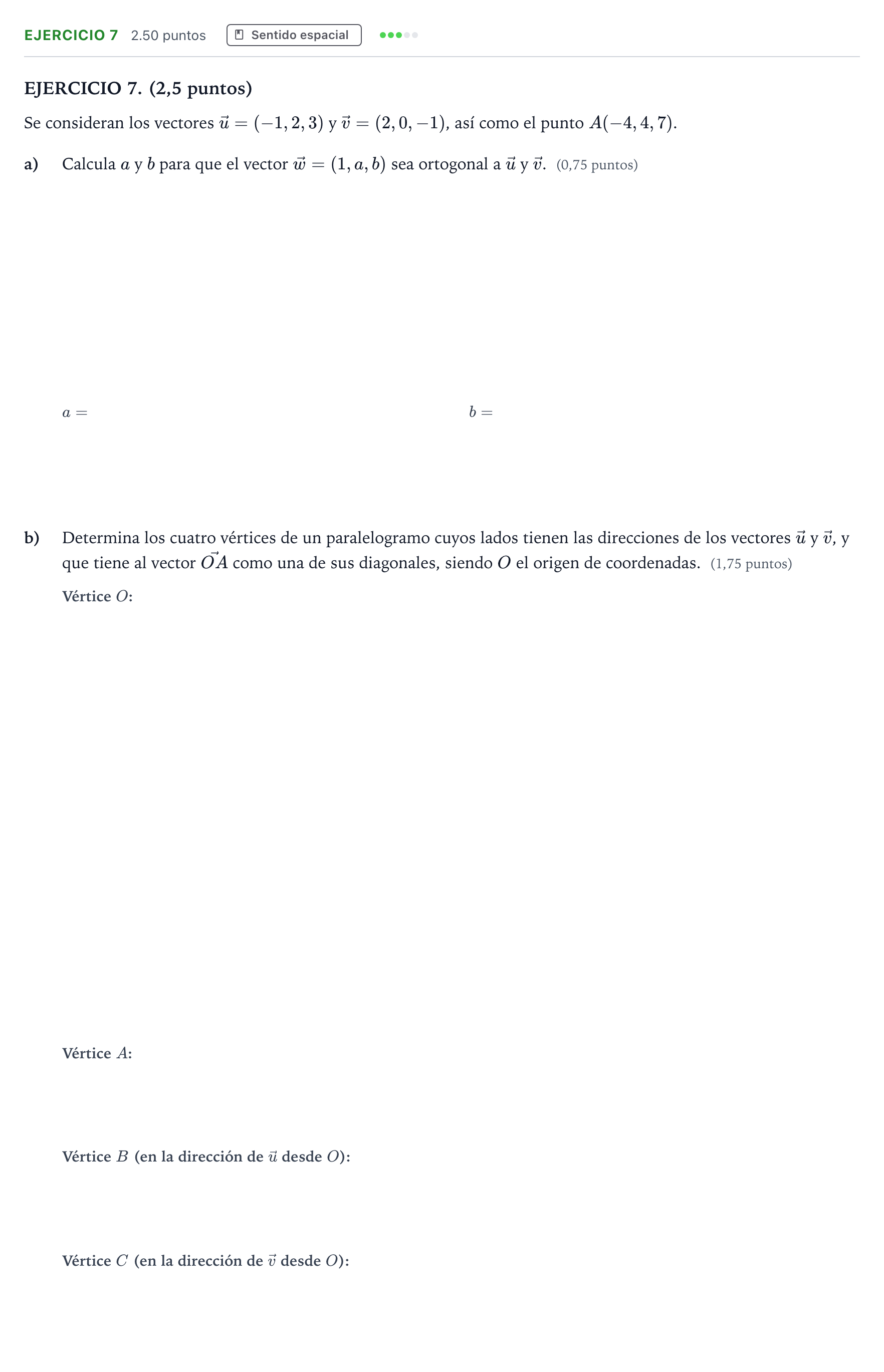 Enunciado: Ejercicio 7 · Matemáticas II PAU Andalucía Ordinaria Titular 2022