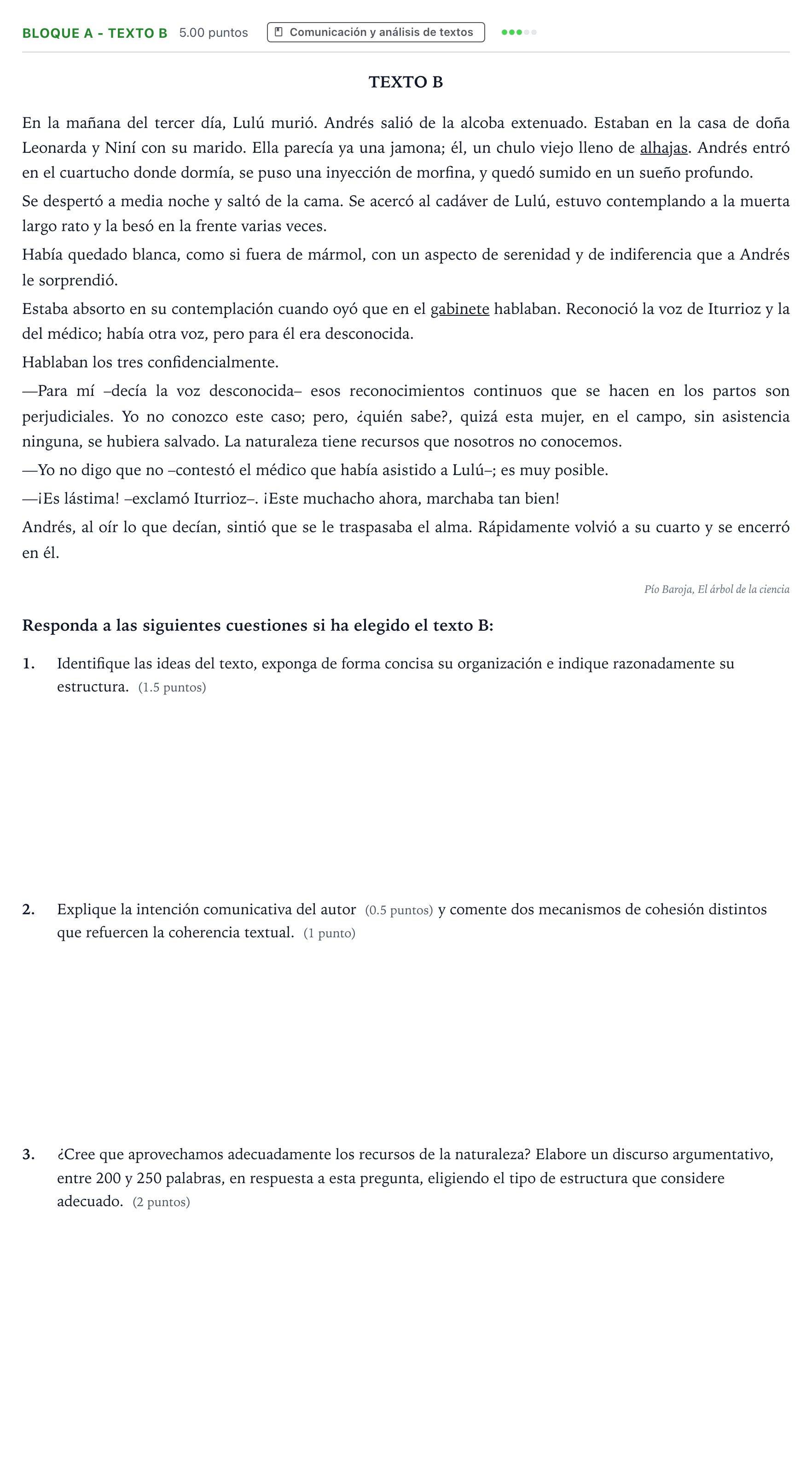 Enunciado: Bloque A - Texto B · Lengua Castellana y Literatura II PAU Andalucía Ordinaria Titular 2022