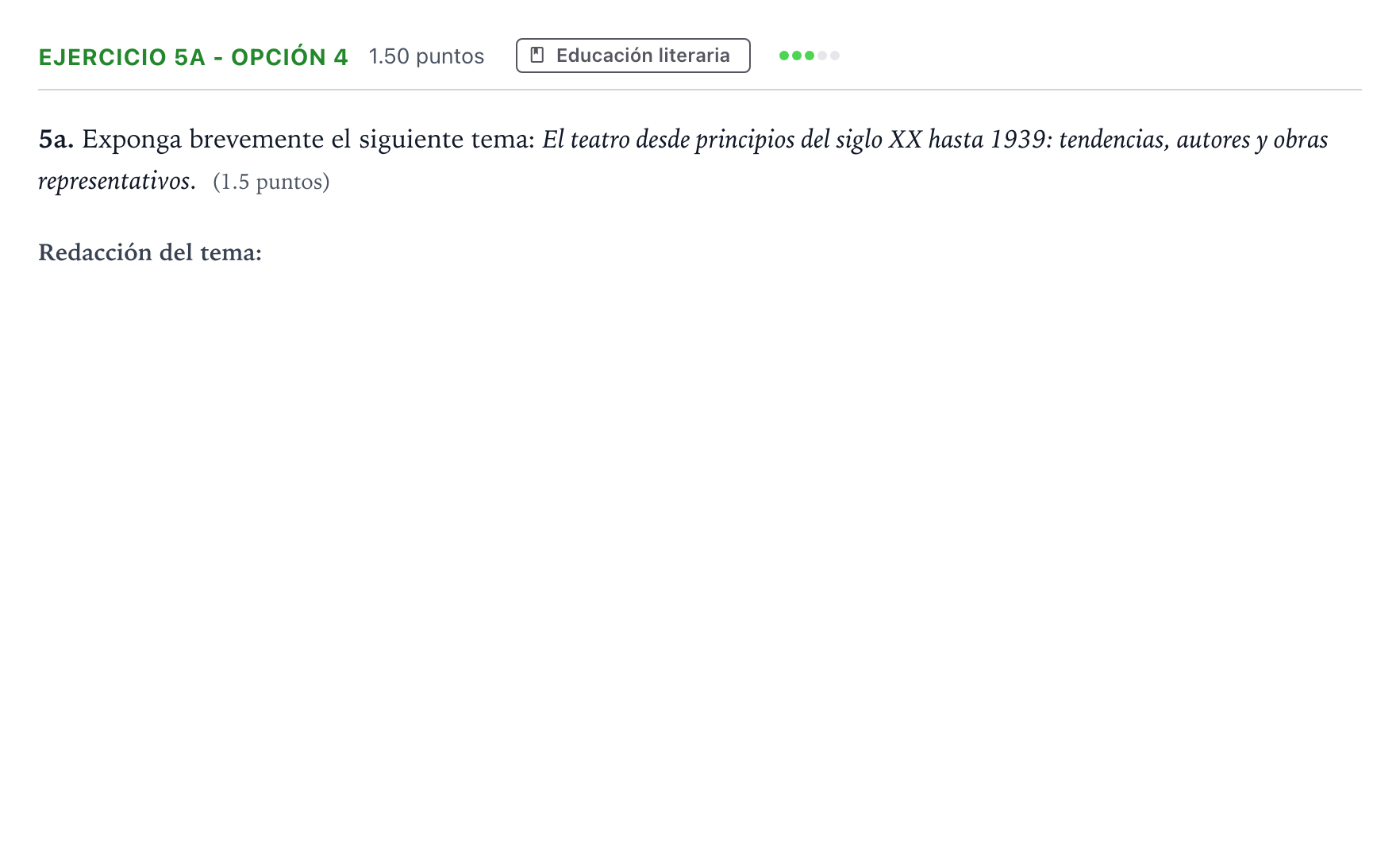 Enunciado: Ejercicio 5a - Opción 4 · Lengua Castellana y Literatura II PAU Andalucía Ordinaria Titular 2022