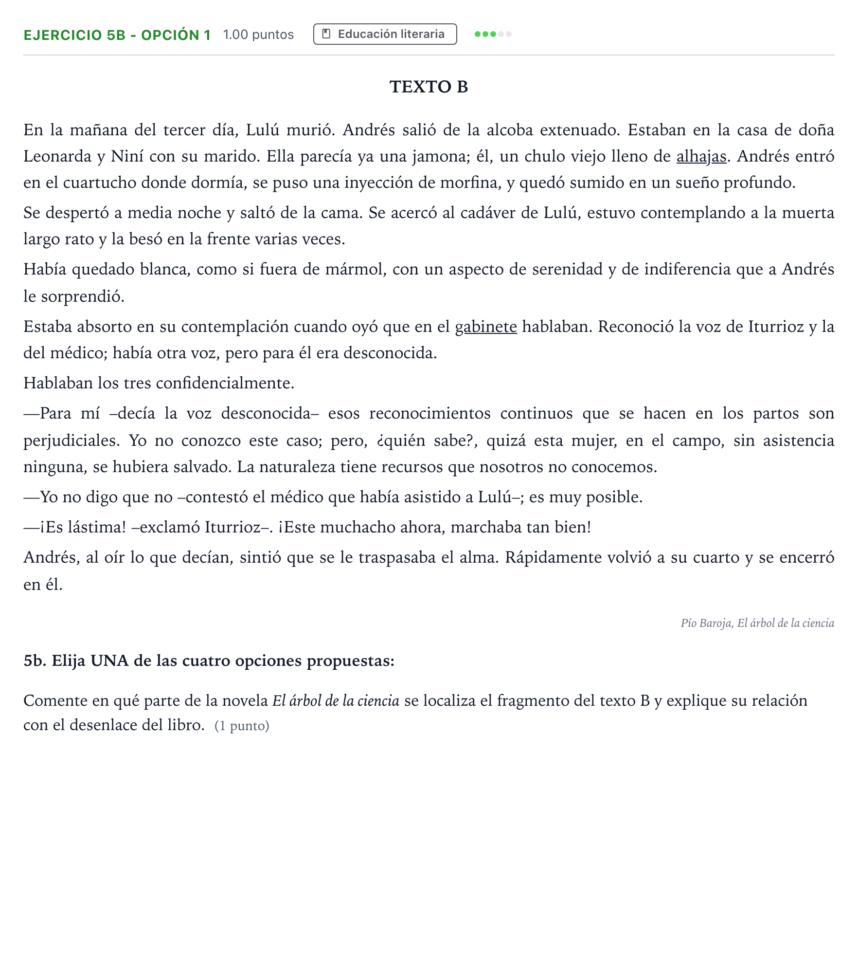 Enunciado: Ejercicio 5b - Opción 1 · Lengua Castellana y Literatura II PAU Andalucía Ordinaria Titular 2022