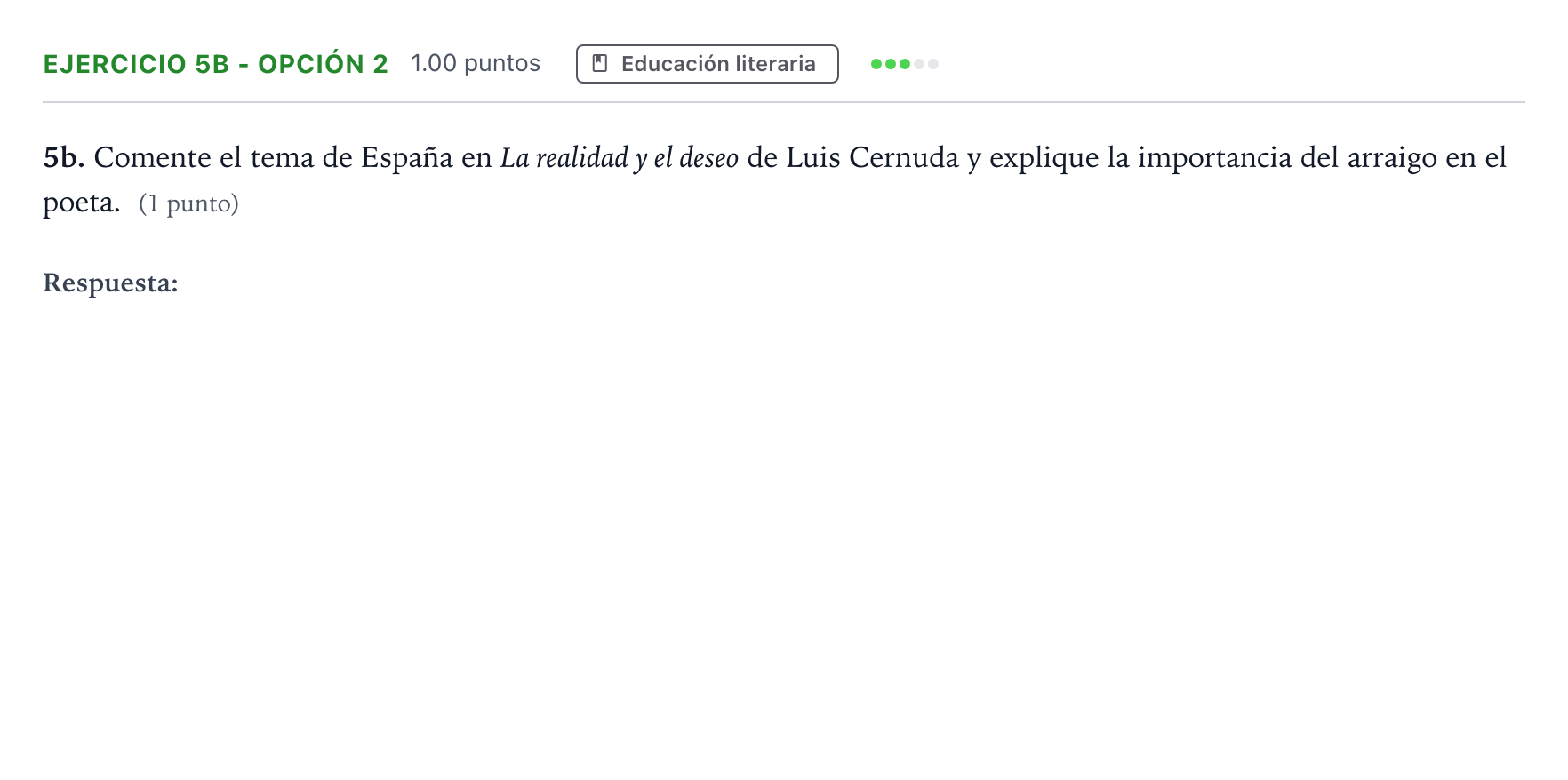 Enunciado: Ejercicio 5b - Opción 2 · Lengua Castellana y Literatura II PAU Andalucía Ordinaria Titular 2022