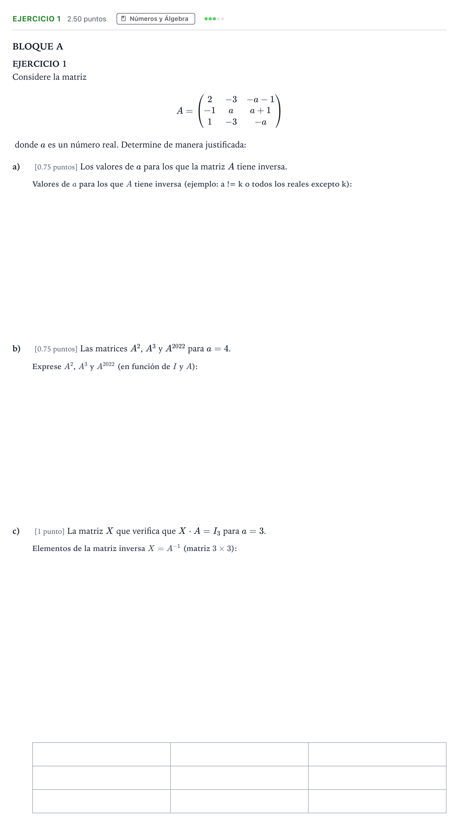 Enunciado: Ejercicio 1 · Matemáticas aplicadas a las Ciencias Sociales II PAU Andalucía Extraordinaria Reserva 2022