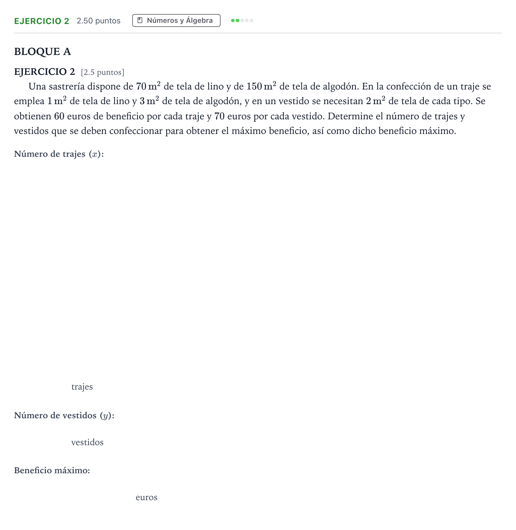 Enunciado: Ejercicio 2 · Matemáticas aplicadas a las Ciencias Sociales II PAU Andalucía Extraordinaria Reserva 2022