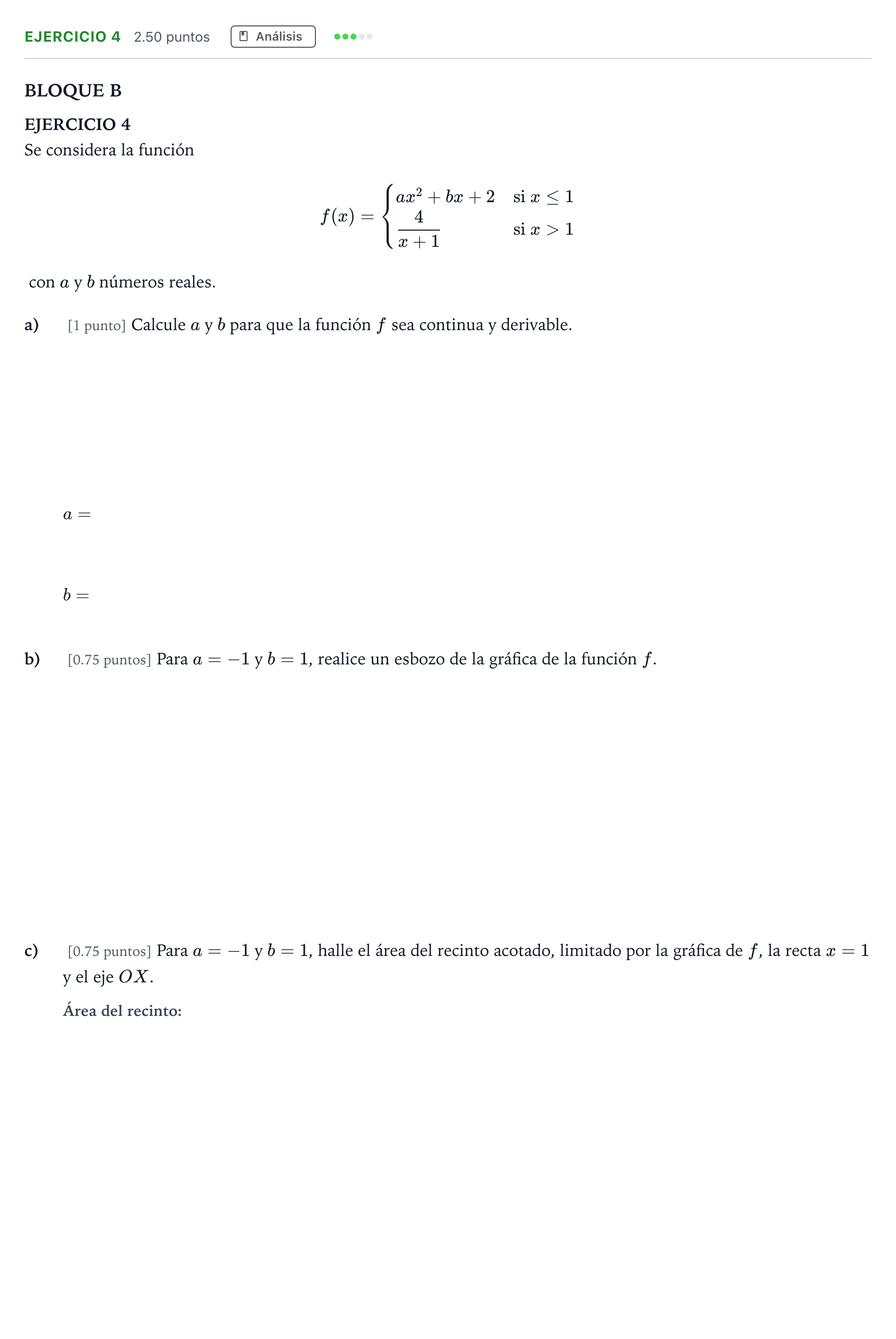 Enunciado: Ejercicio 4 · Matemáticas aplicadas a las Ciencias Sociales II PAU Andalucía Extraordinaria Suplente 2022