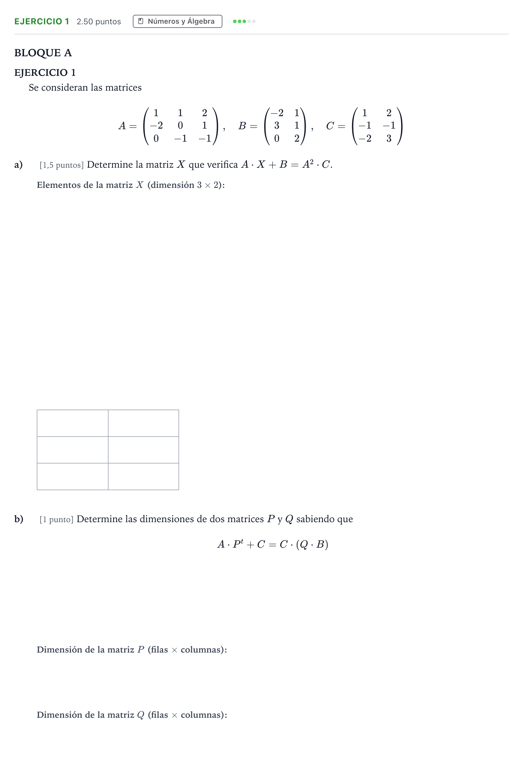 Enunciado: Ejercicio 1 · Matemáticas aplicadas a las Ciencias Sociales II PAU Andalucía Extraordinaria Titular 2022