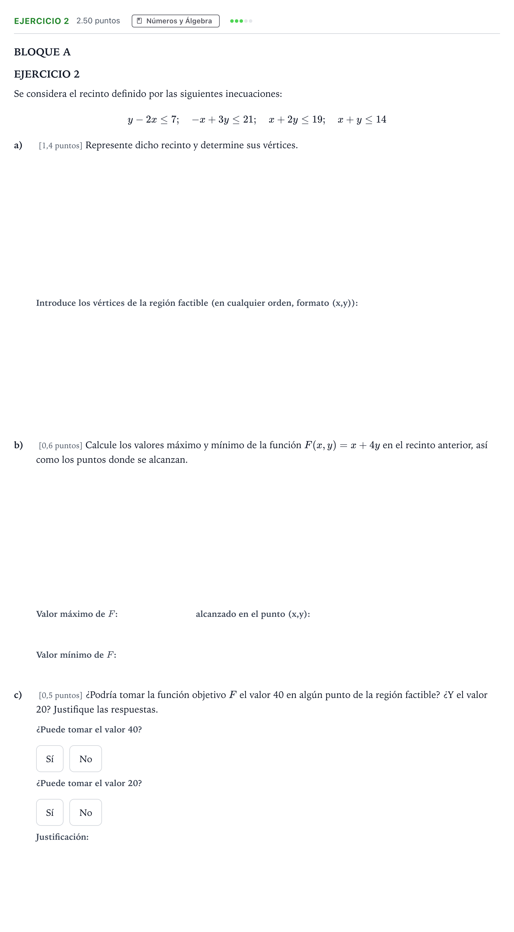 Enunciado: Ejercicio 2 · Matemáticas aplicadas a las Ciencias Sociales II PAU Andalucía Extraordinaria Titular 2022