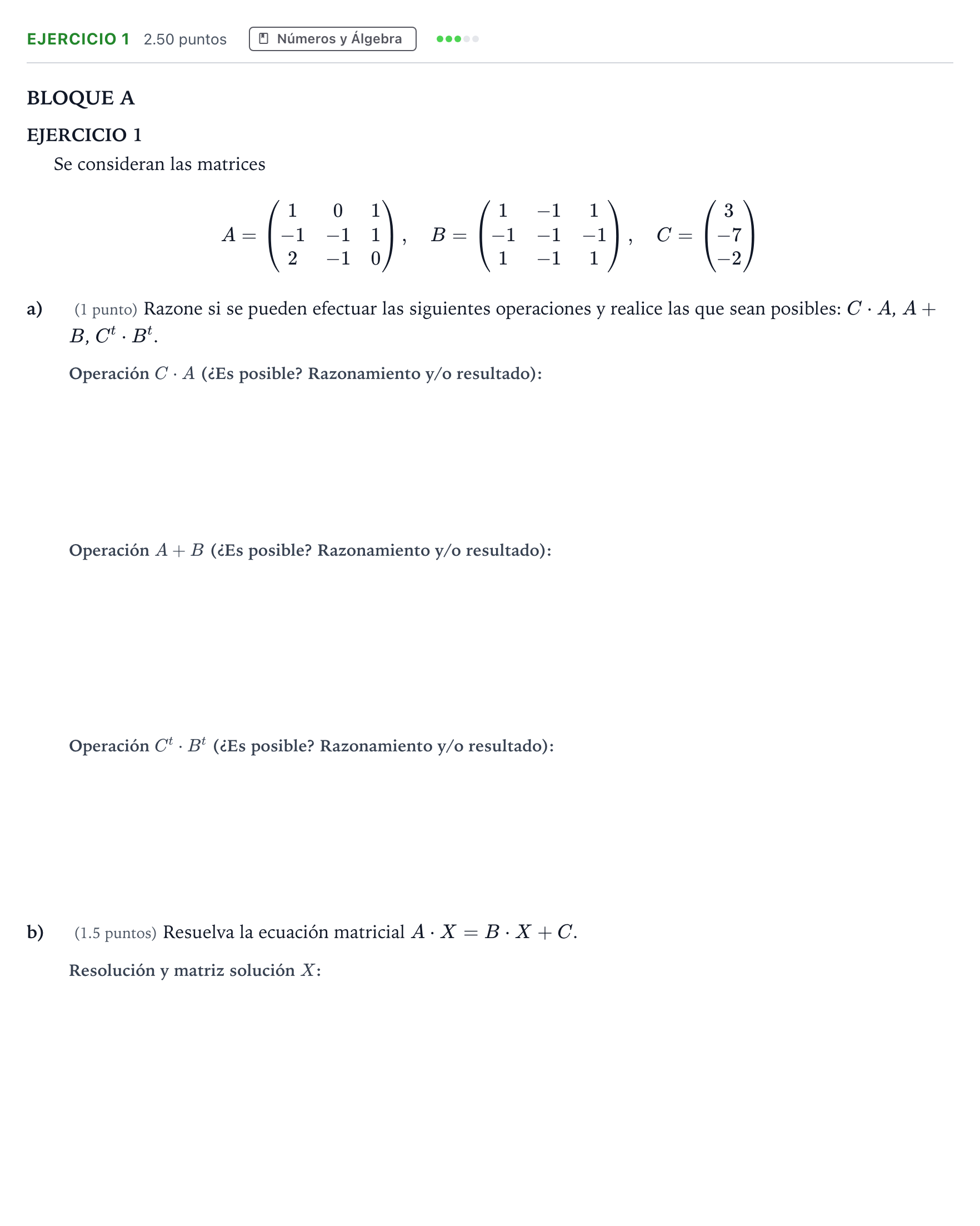 Enunciado: Ejercicio 1 · Matemáticas aplicadas a las Ciencias Sociales II PAU Andalucía Ordinaria Reserva 2022