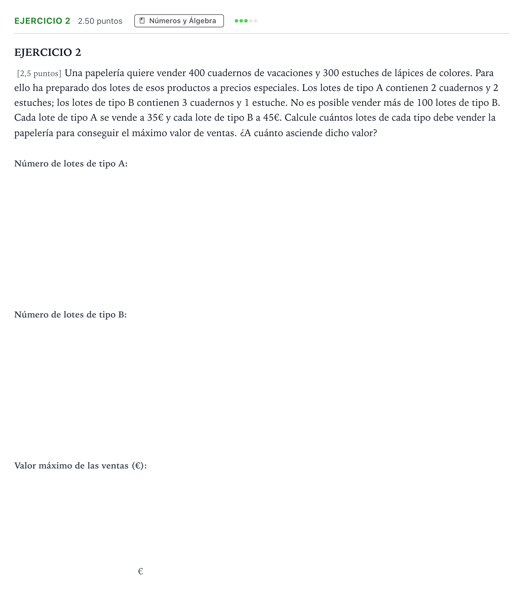 Enunciado: Ejercicio 2 · Matemáticas aplicadas a las Ciencias Sociales II PAU Andalucía Ordinaria Reserva 2022