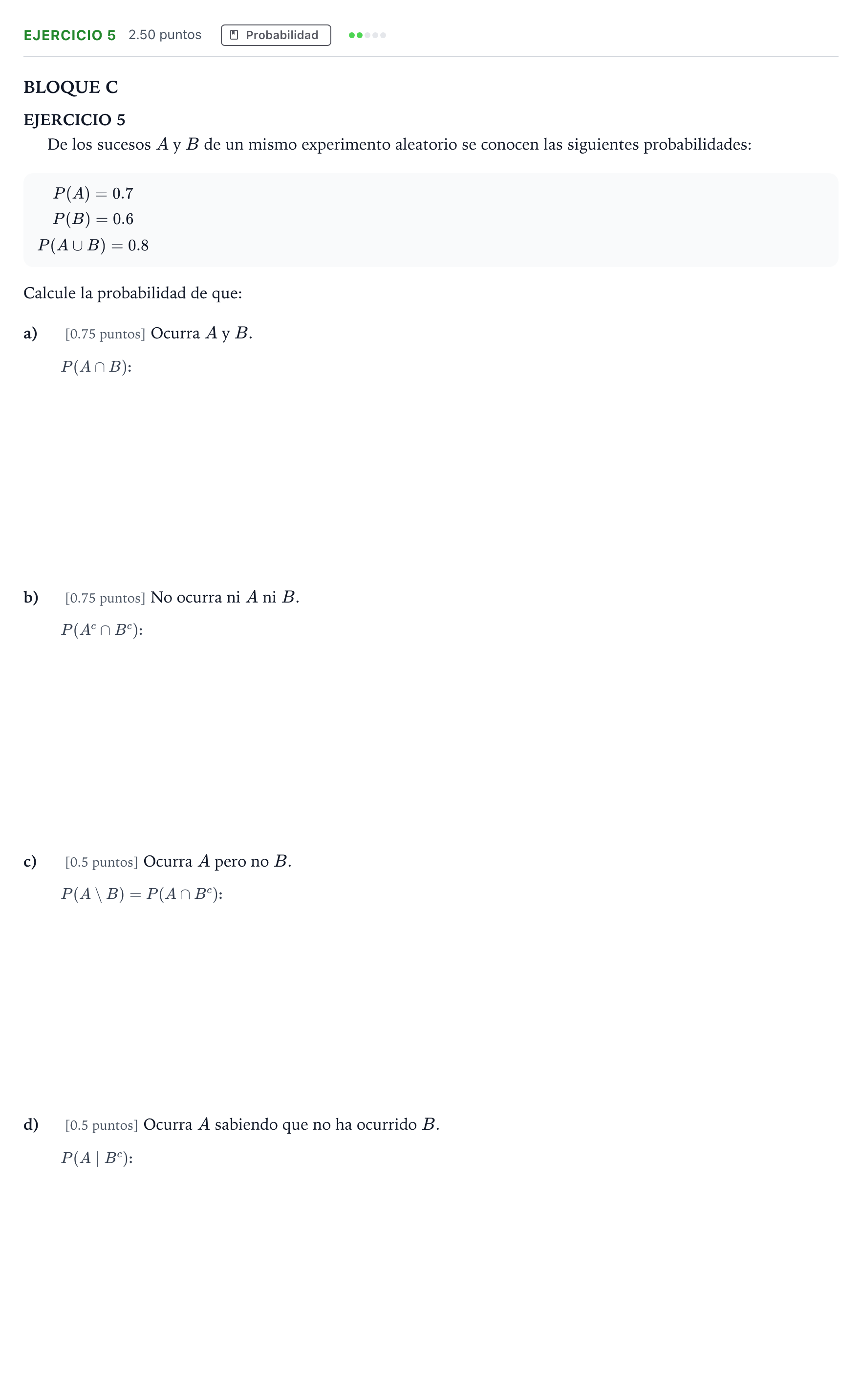 Enunciado: Ejercicio 5 · Matemáticas aplicadas a las Ciencias Sociales II PAU Andalucía Ordinaria Reserva 2022