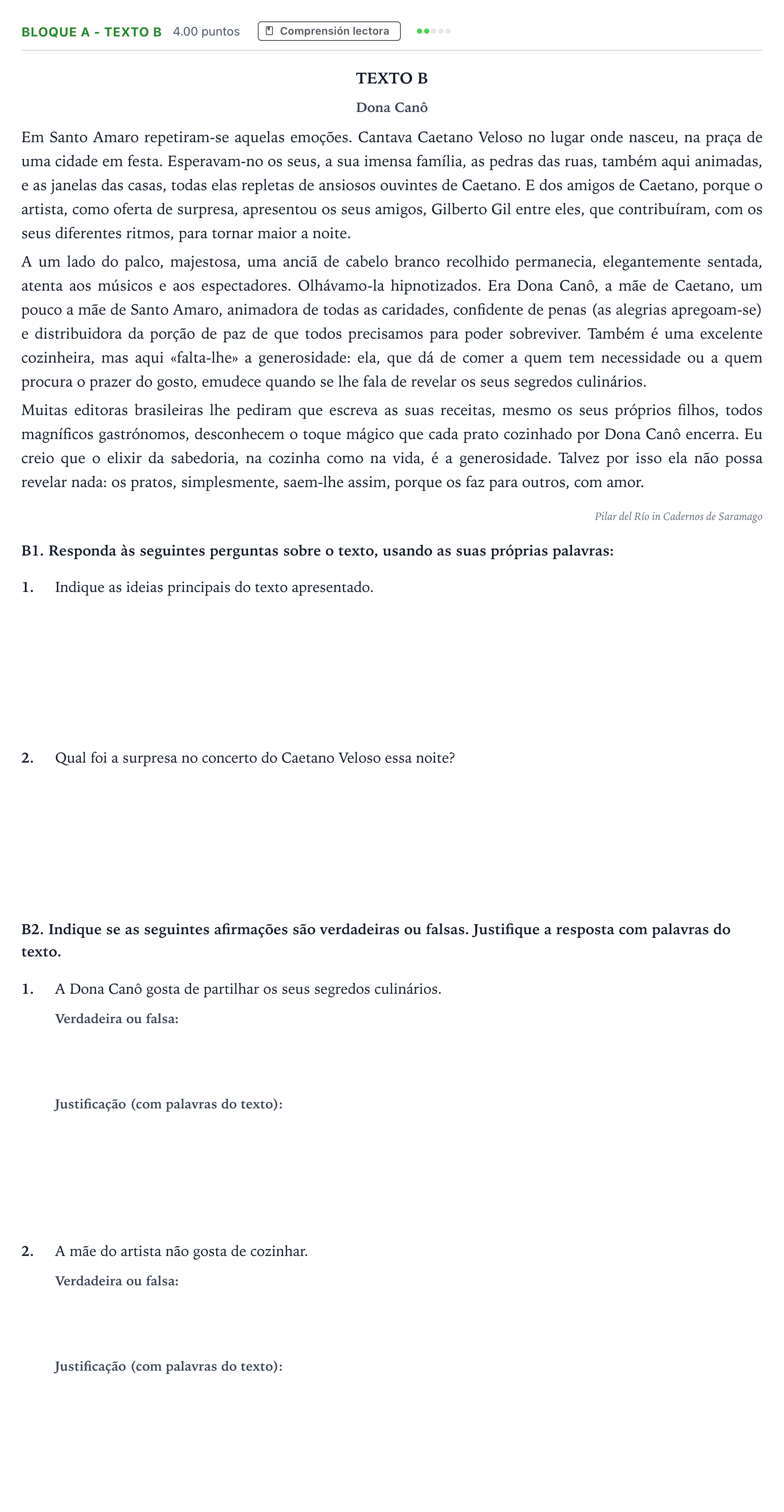 Enunciado: Bloque A - Texto B · Portugués PAU Andalucía Extraordinaria Suplente 2022