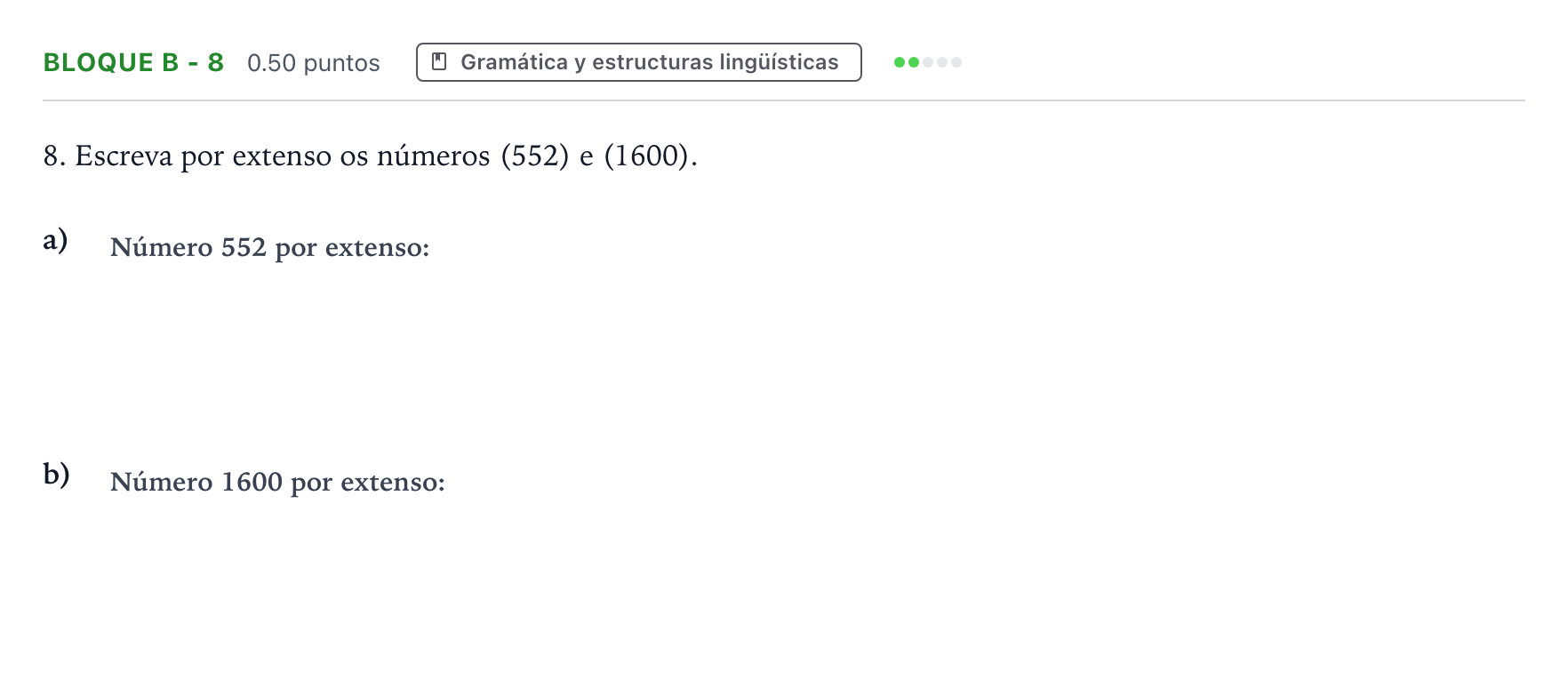 Enunciado: Bloque B - 8 · Portugués PAU Andalucía Extraordinaria Suplente 2022