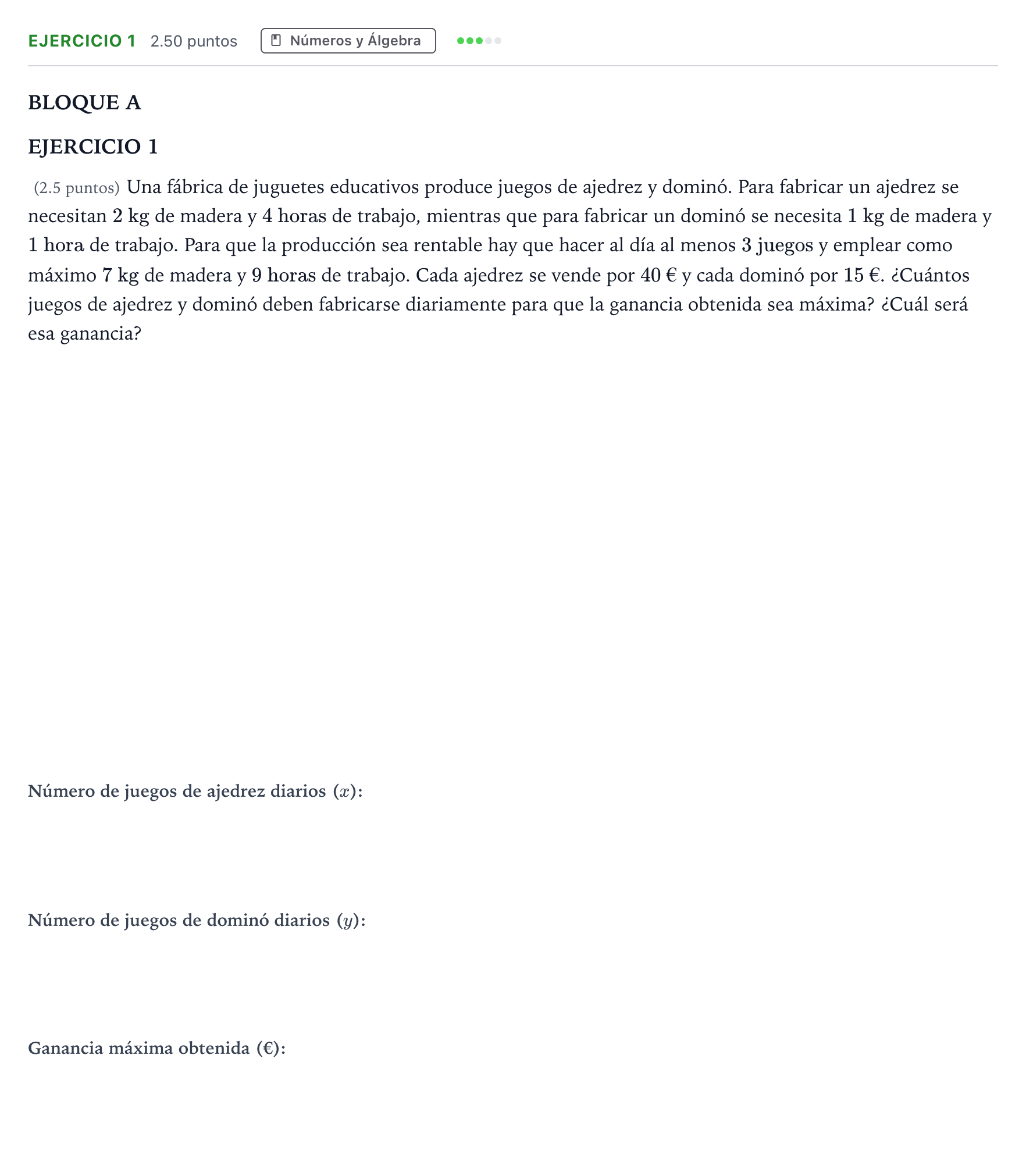 Enunciado: Ejercicio 1 · Matemáticas aplicadas a las Ciencias Sociales II PAU Andalucía Ordinaria Suplente 2022