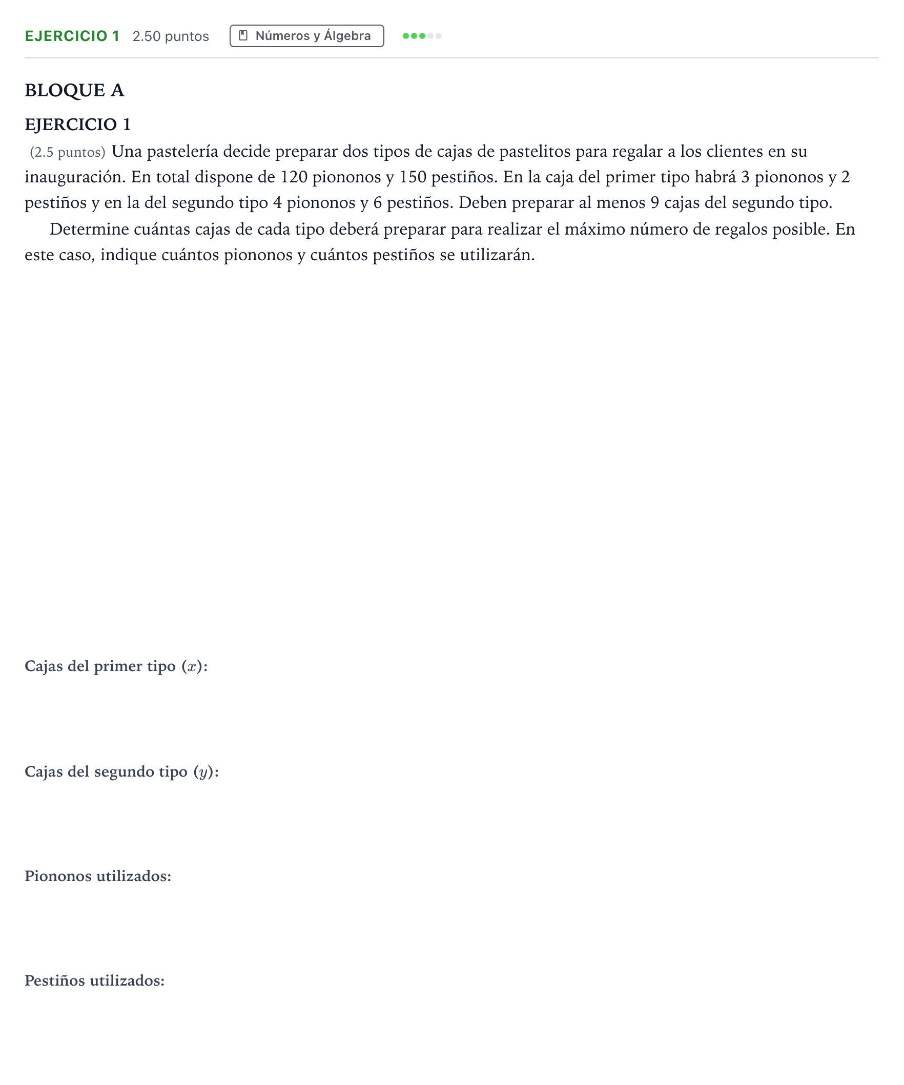 Enunciado: Ejercicio 1 · Matemáticas aplicadas a las Ciencias Sociales II PAU Andalucía Ordinaria Titular 2022