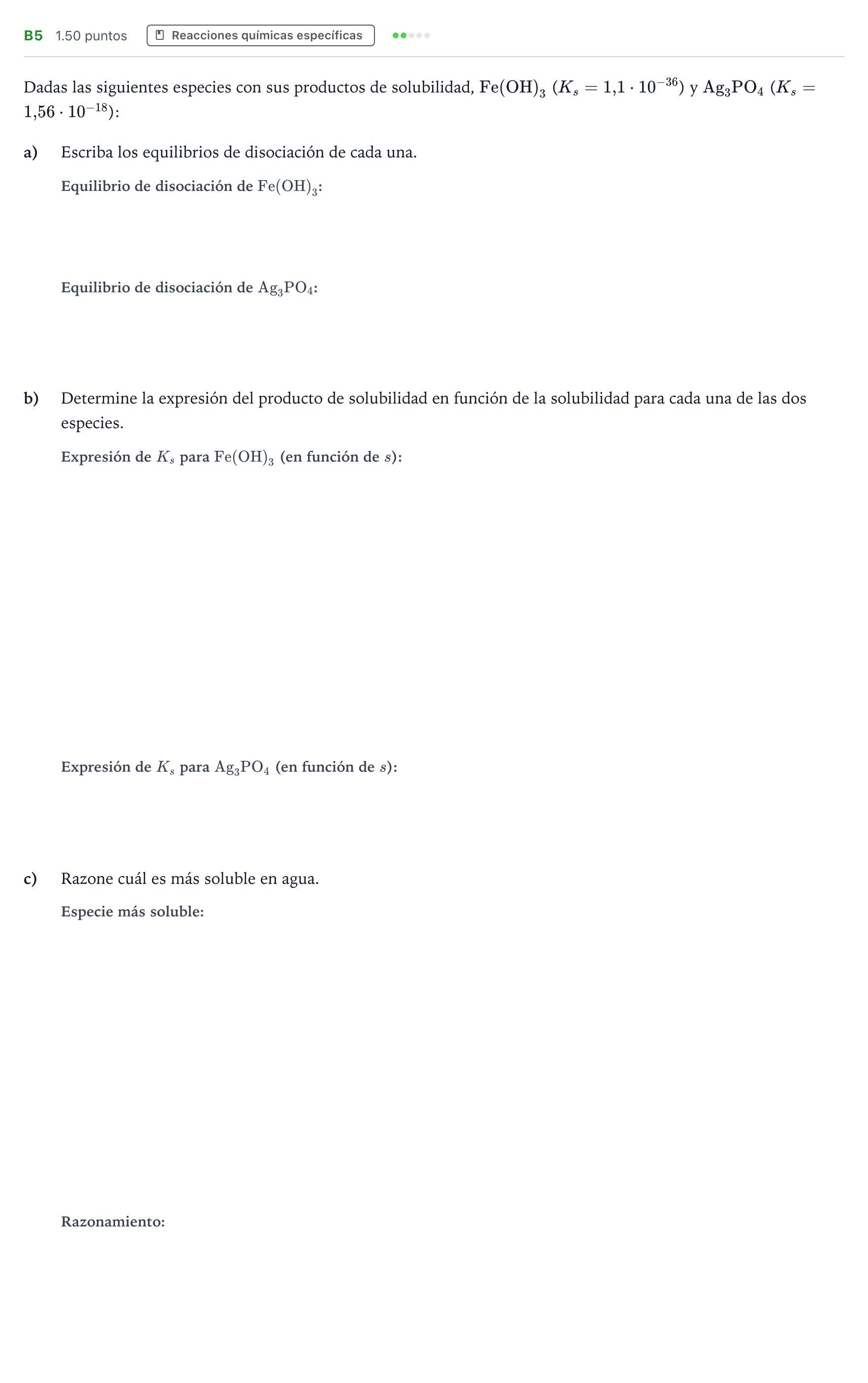 Enunciado: Ejercicio B5 · Química PAU Andalucía Extraordinaria Reserva 2022