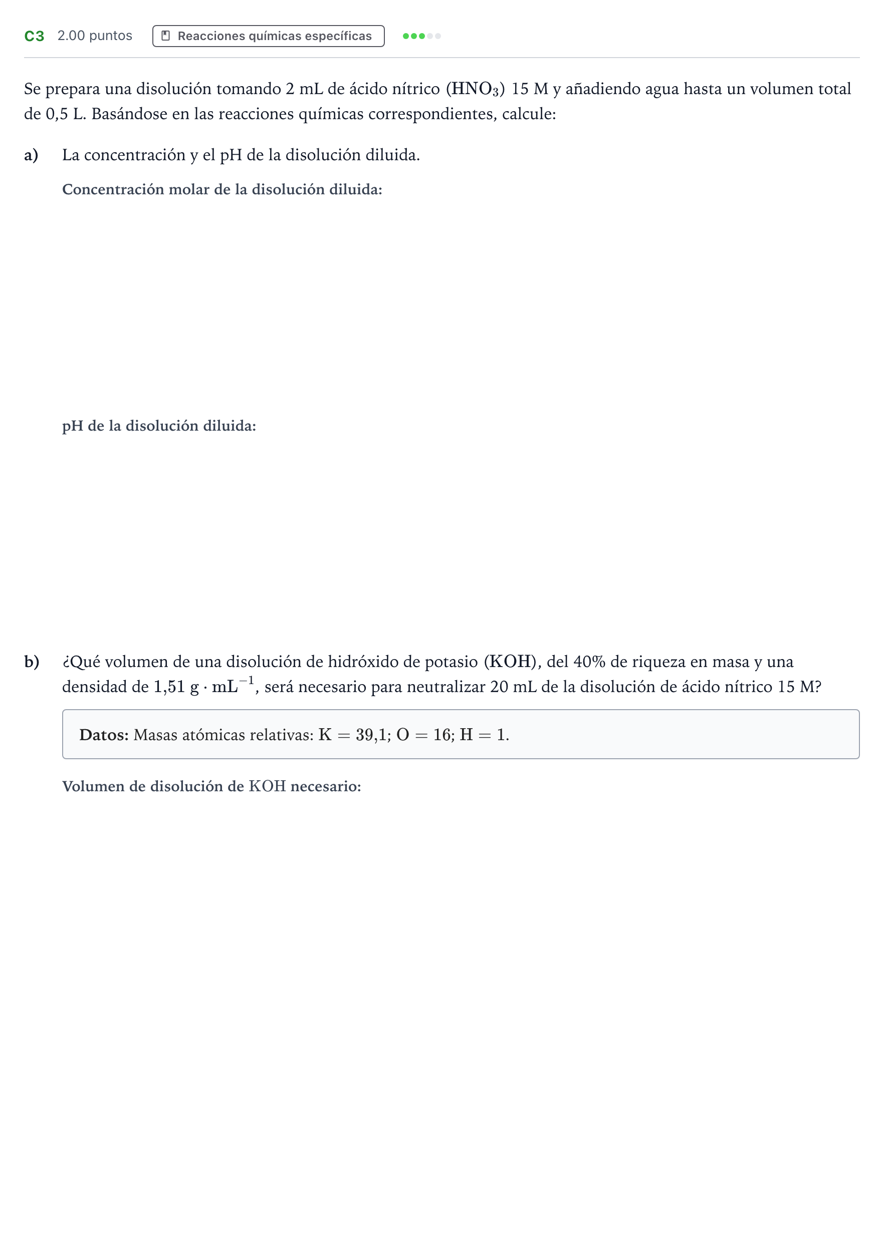 Enunciado: Ejercicio C3 · Química PAU Andalucía Extraordinaria Reserva 2022