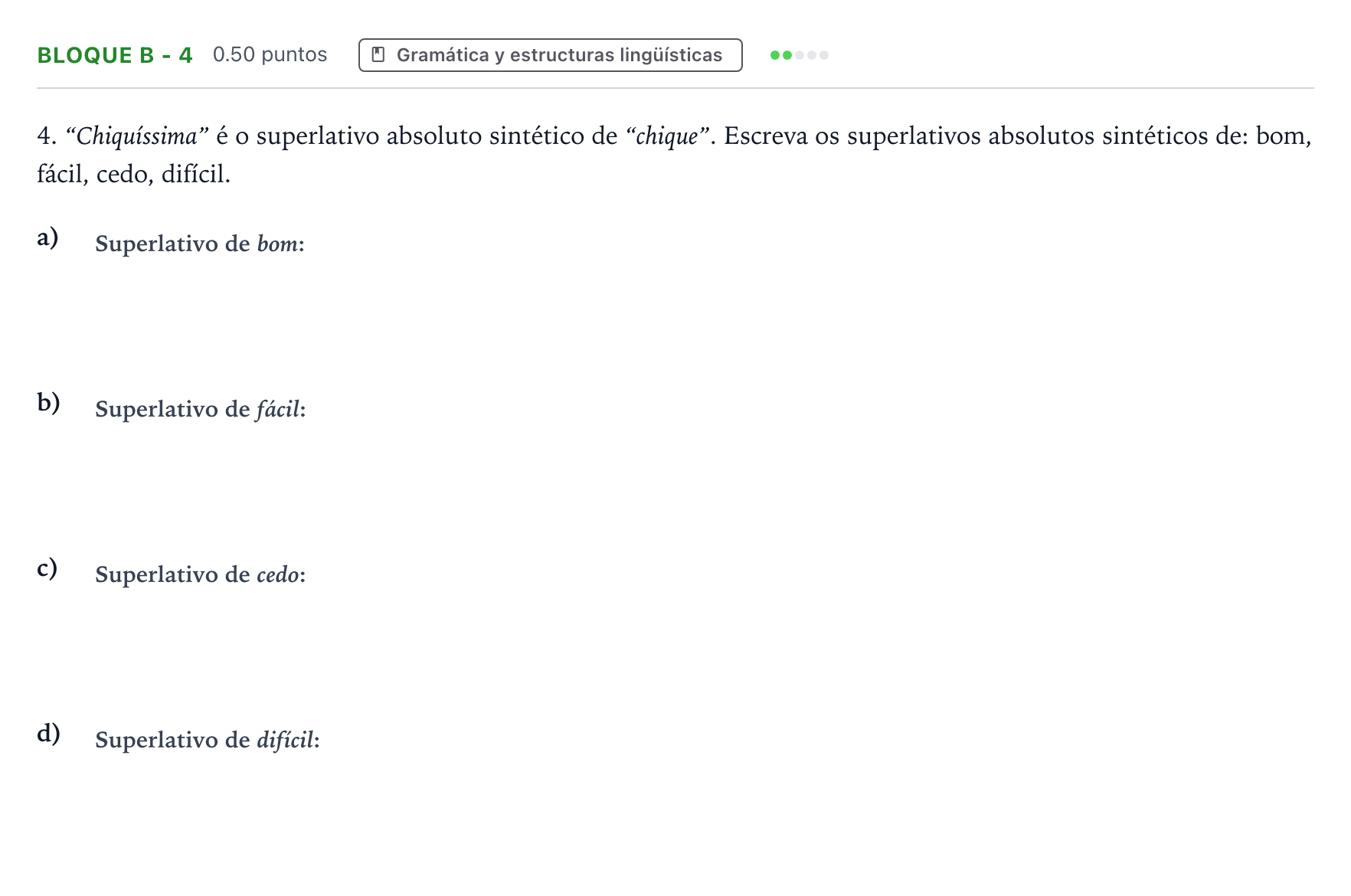Enunciado: Bloque B - 4 · Portugués PAU Andalucía Ordinaria Titular (Admisión) 2022