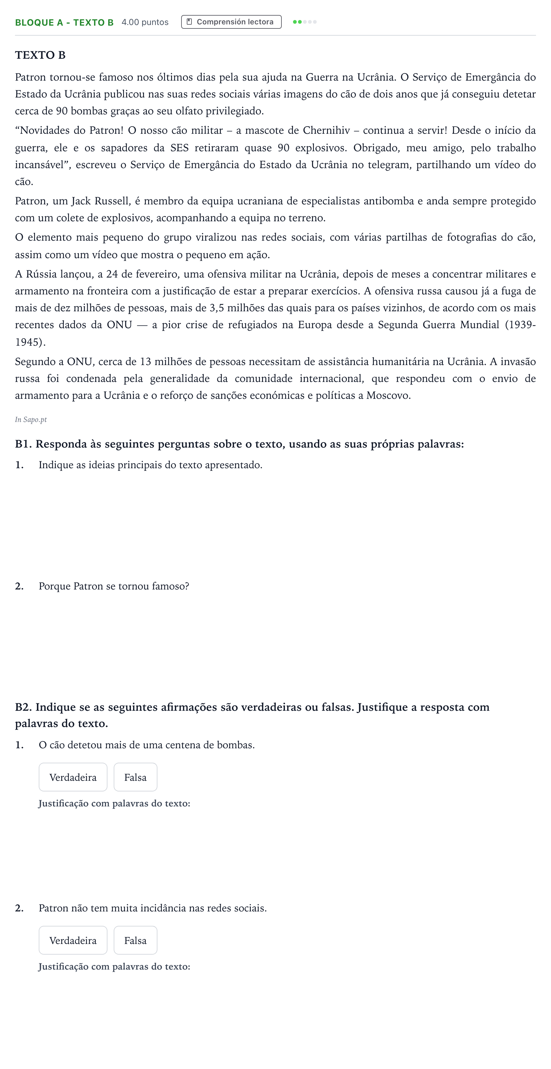 Enunciado: Bloque A - Texto B · Portugués PAU Andalucía Ordinaria Titular (Acceso) 2022