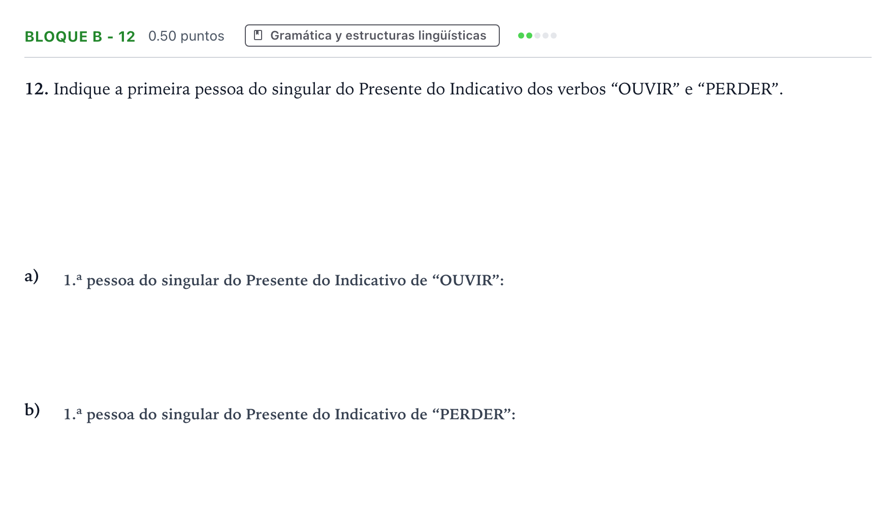 Enunciado: Bloque B - 12 · Portugués PAU Andalucía Ordinaria Titular (Acceso) 2022