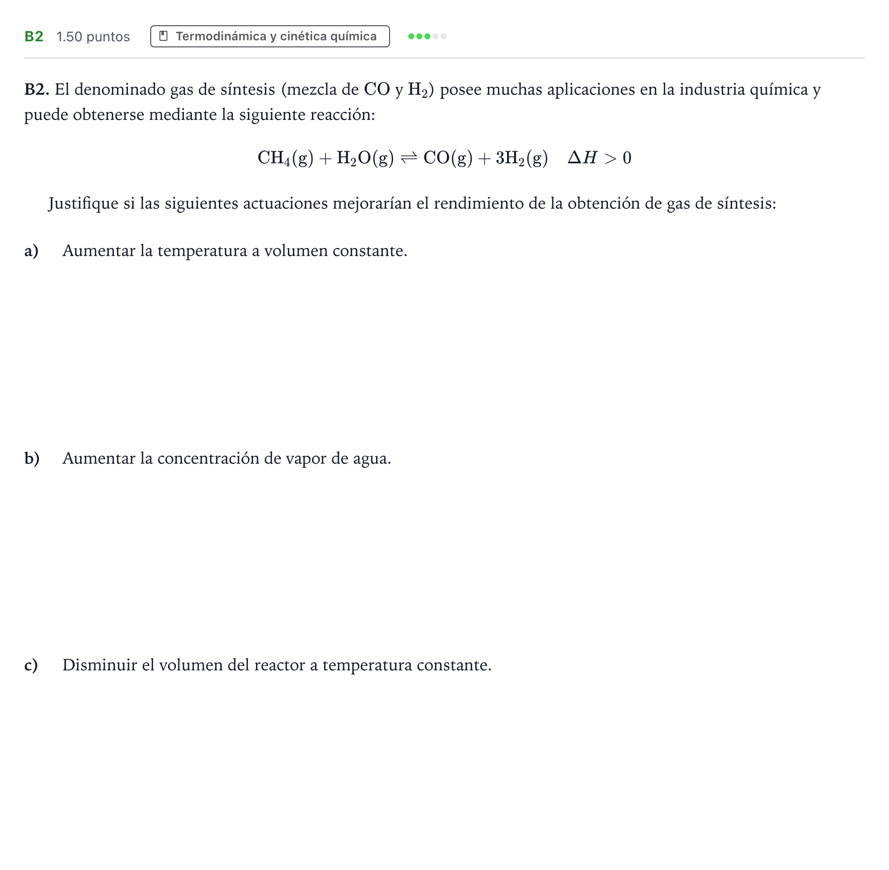 Enunciado: Ejercicio B2 · Química PAU Andalucía Extraordinaria Suplente 2022