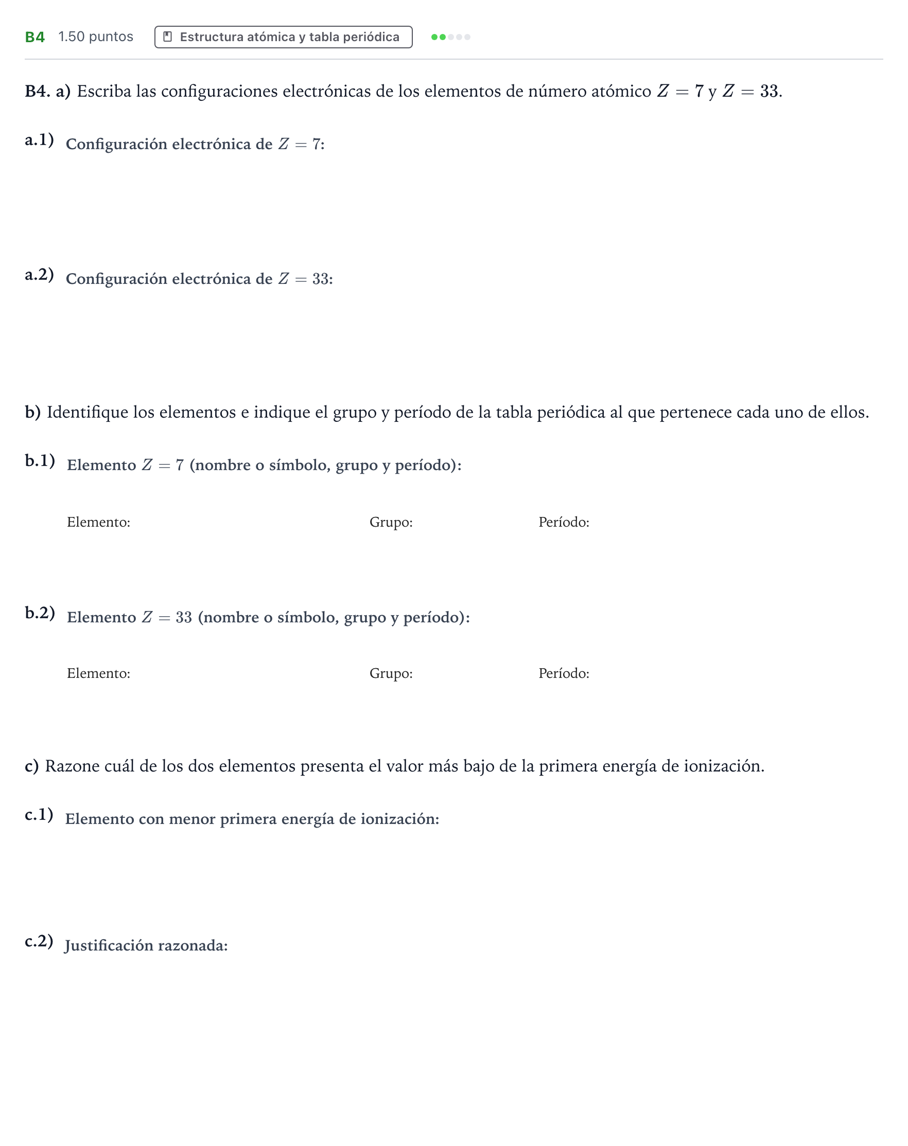 Enunciado: Ejercicio B4 · Química PAU Andalucía Extraordinaria Suplente 2022
