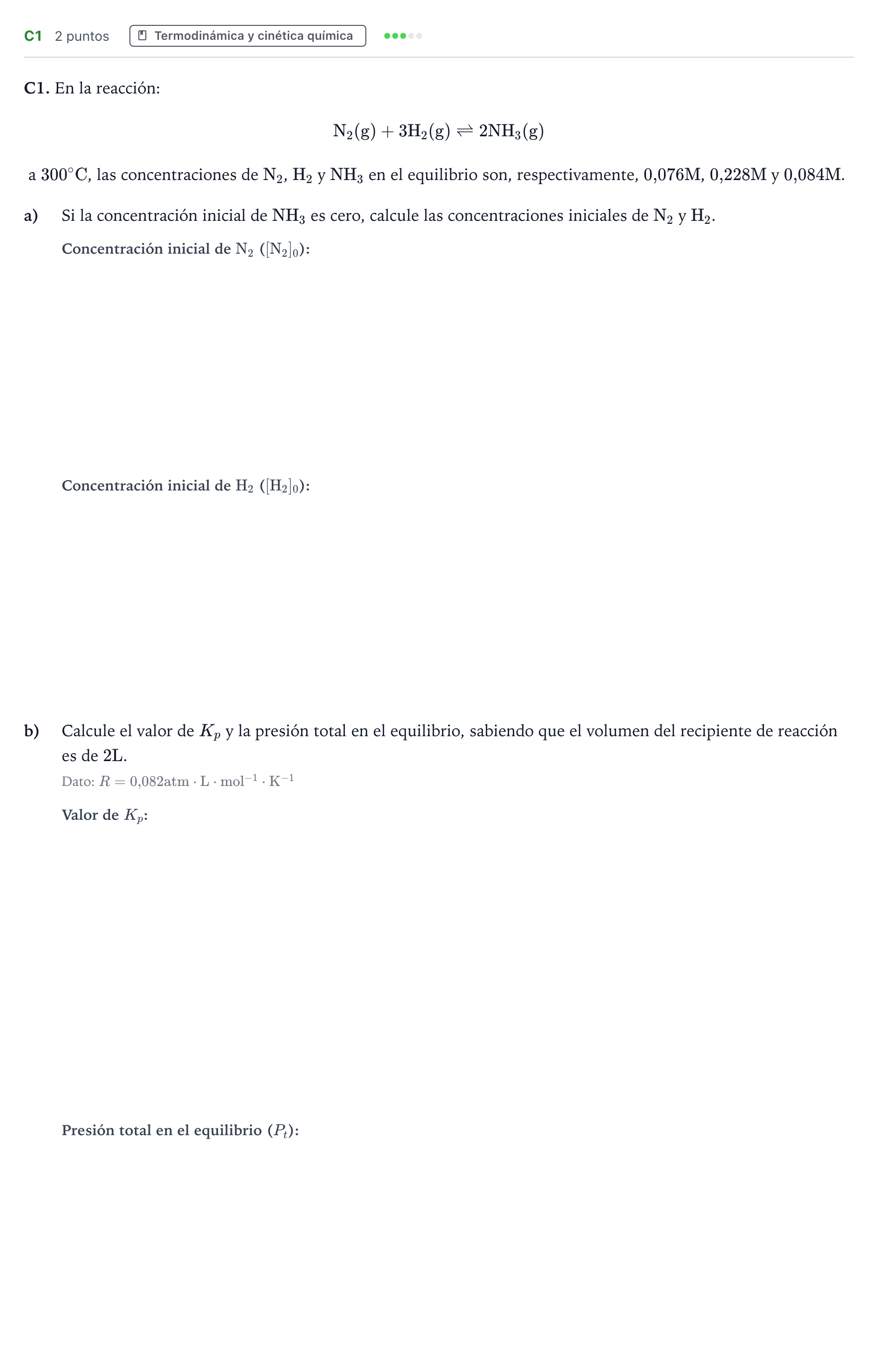 Enunciado: Ejercicio C1 · Química PAU Andalucía Extraordinaria Suplente 2022