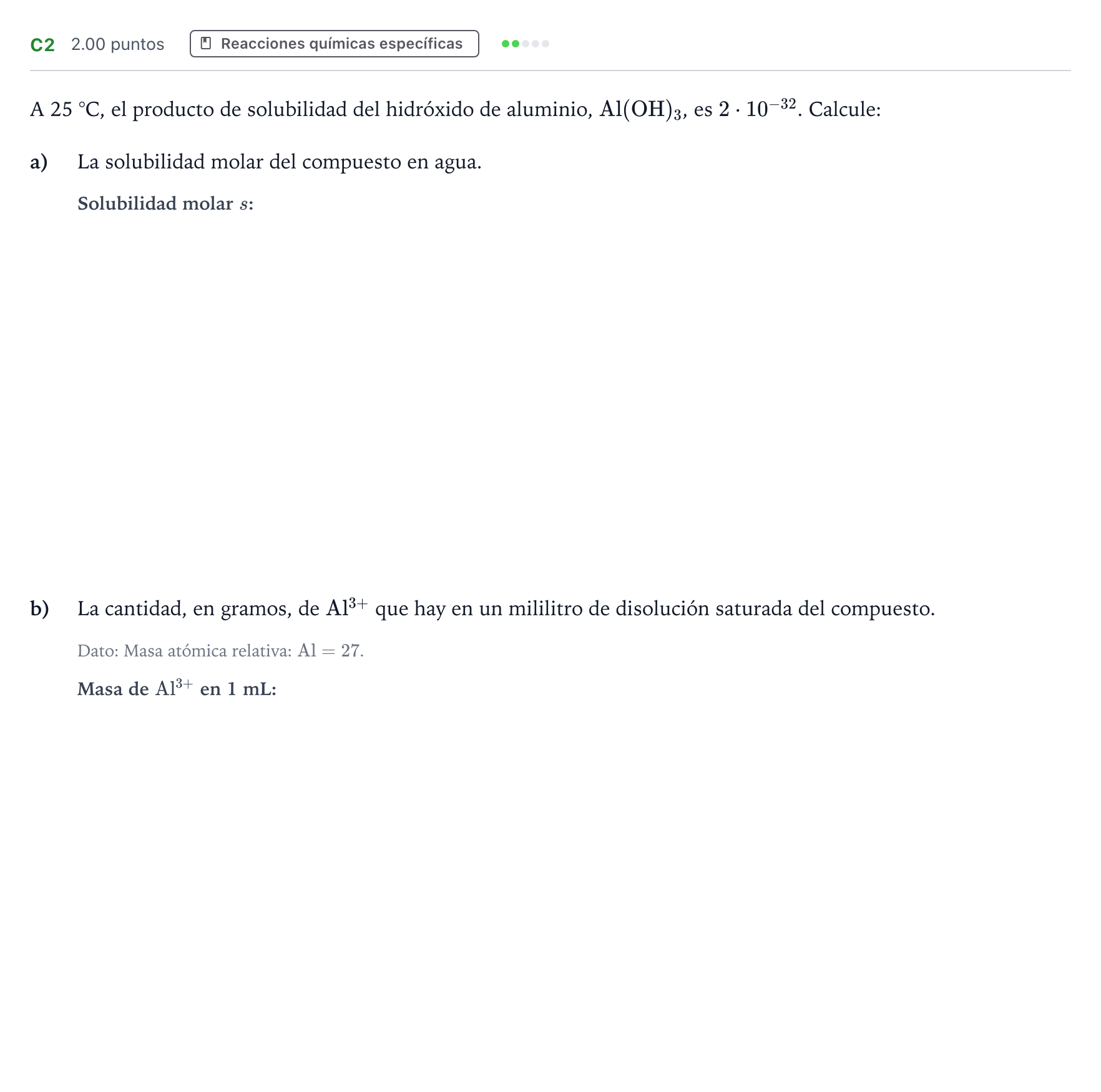 Enunciado: Ejercicio C2 · Química PAU Andalucía Extraordinaria Suplente 2022