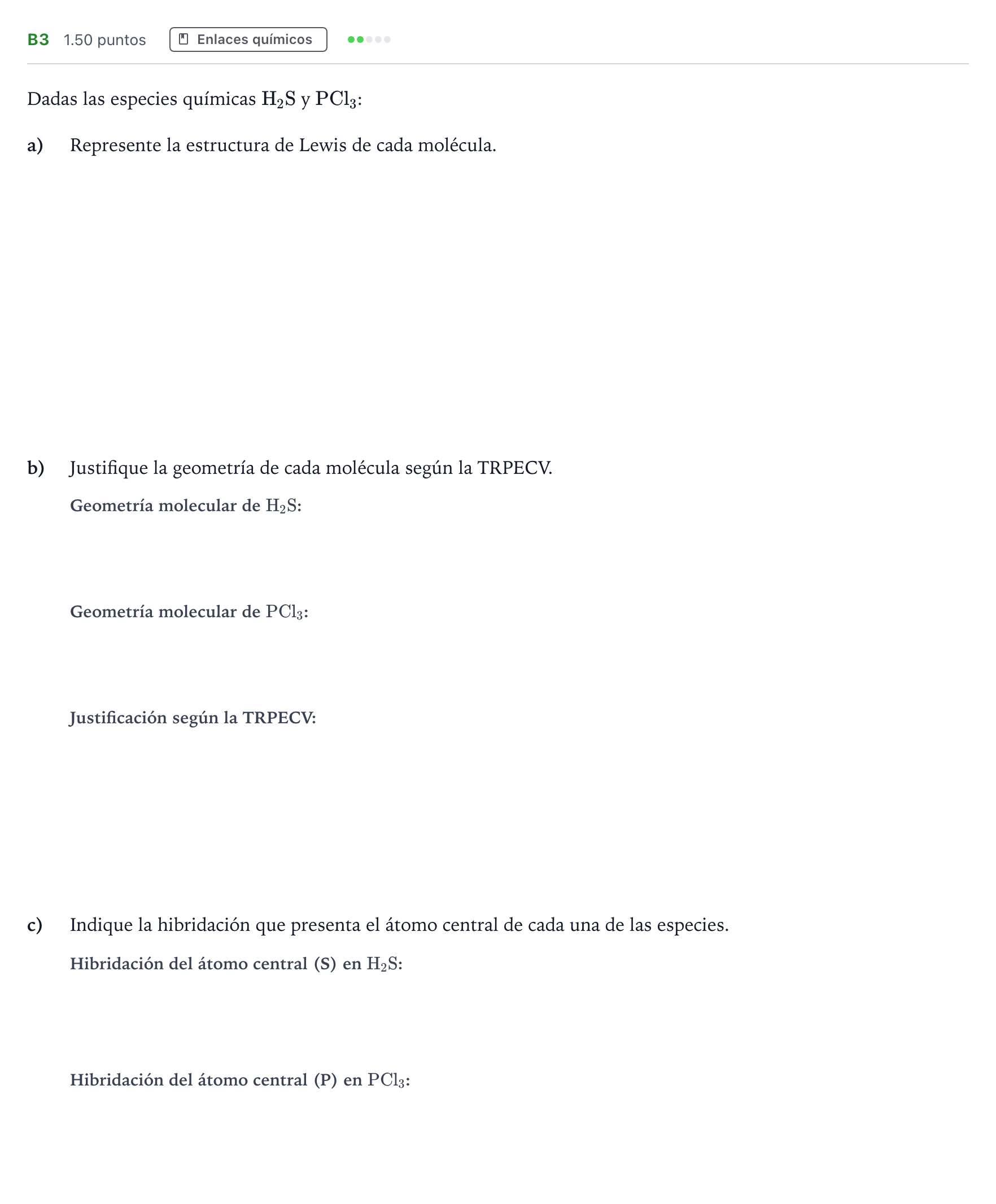 Enunciado: Ejercicio B3 · Química PAU Andalucía Extraordinaria Titular 2022