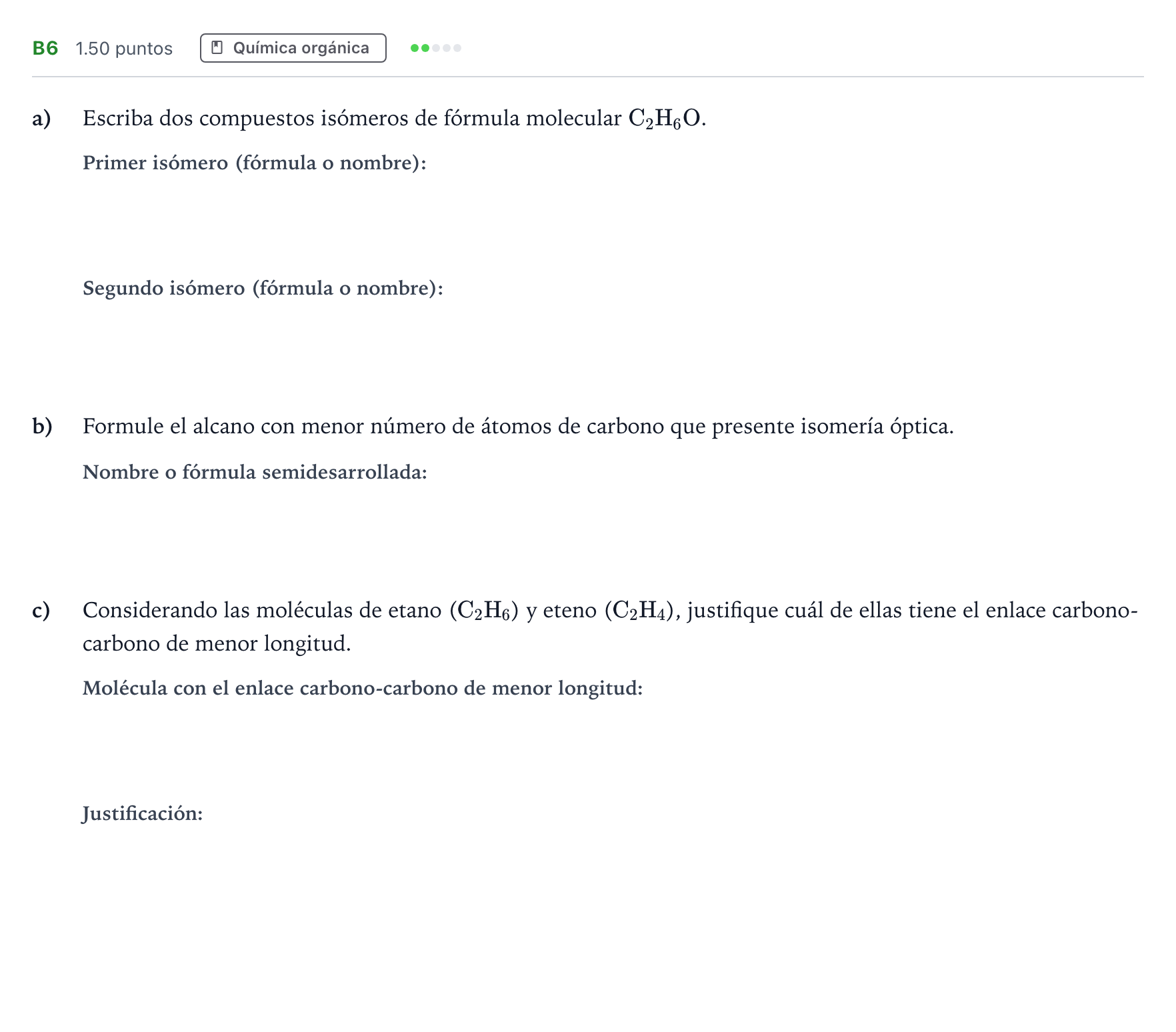 Enunciado: Ejercicio B6 · Química PAU Andalucía Extraordinaria Titular 2022