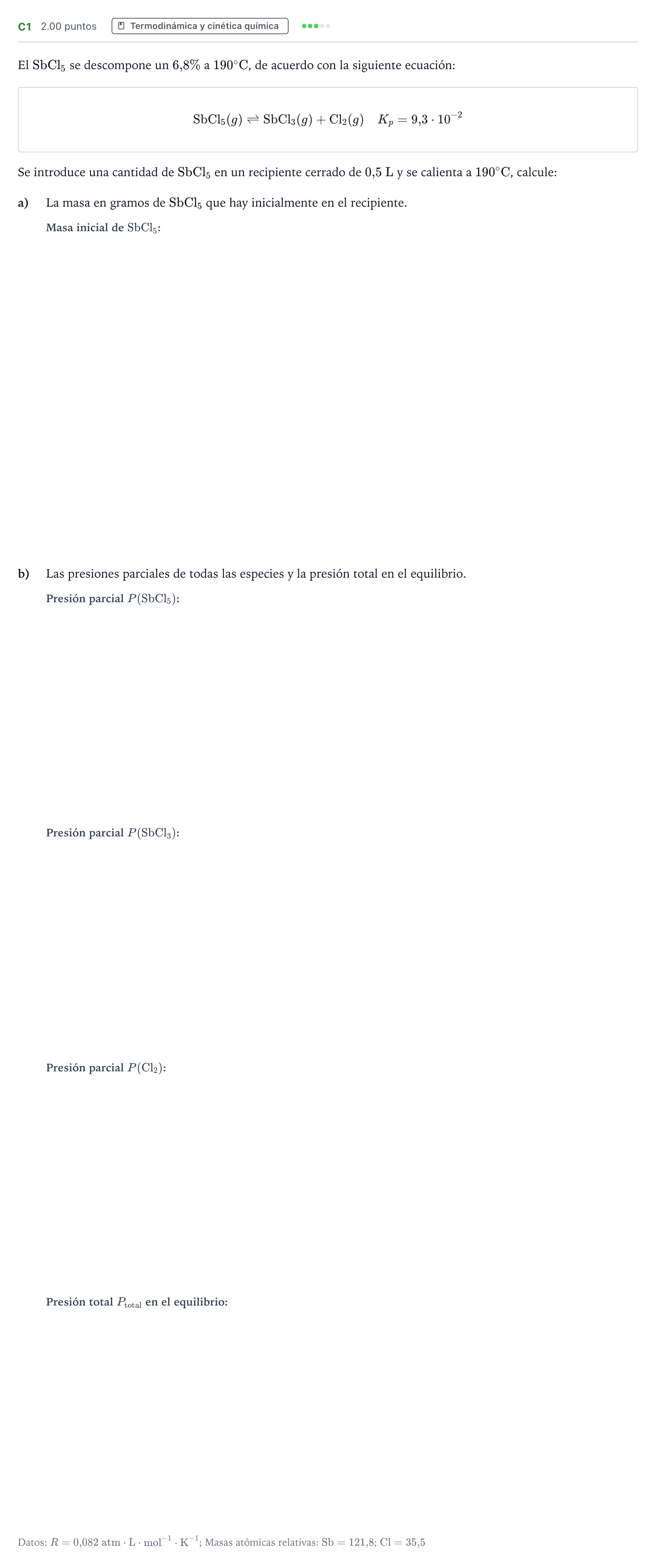 Enunciado: Ejercicio C1 · Química PAU Andalucía Extraordinaria Titular 2022
