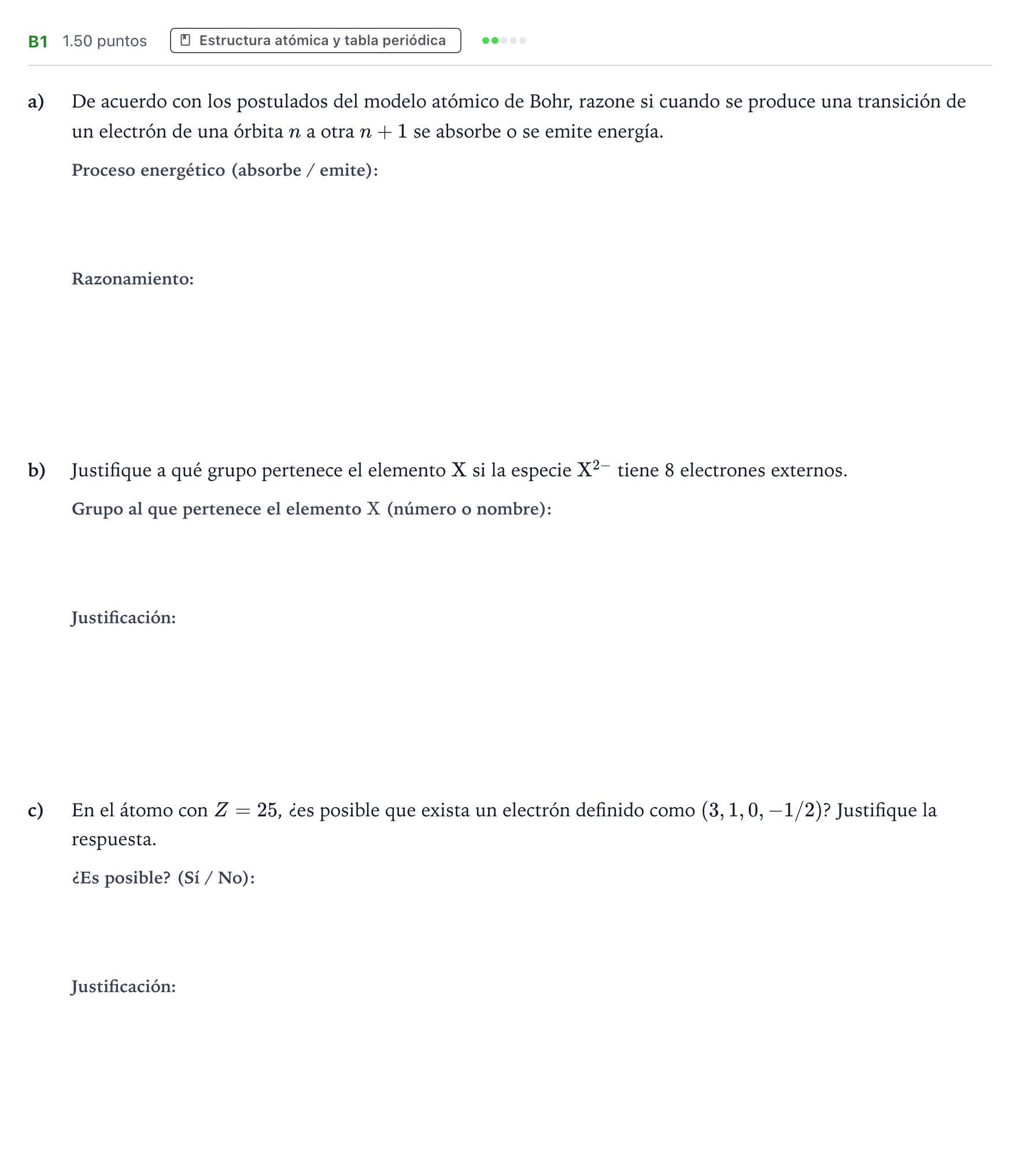 Enunciado: Ejercicio B1 · Química PAU Andalucía Ordinaria Reserva 2022