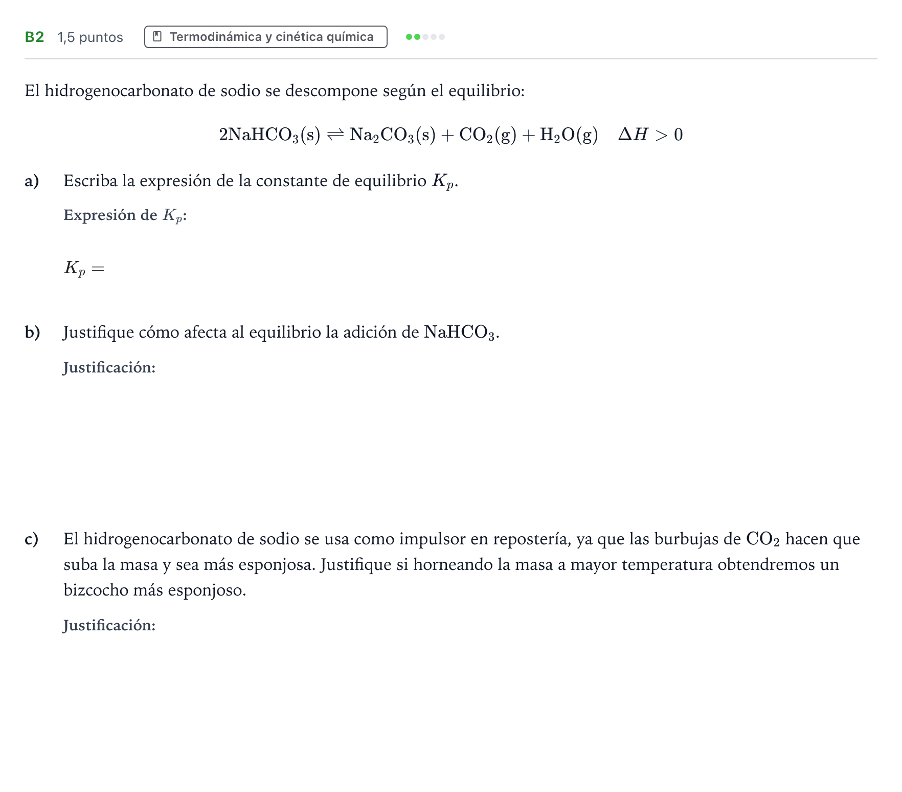 Enunciado: Ejercicio B2 · Química PAU Andalucía Ordinaria Reserva 2022