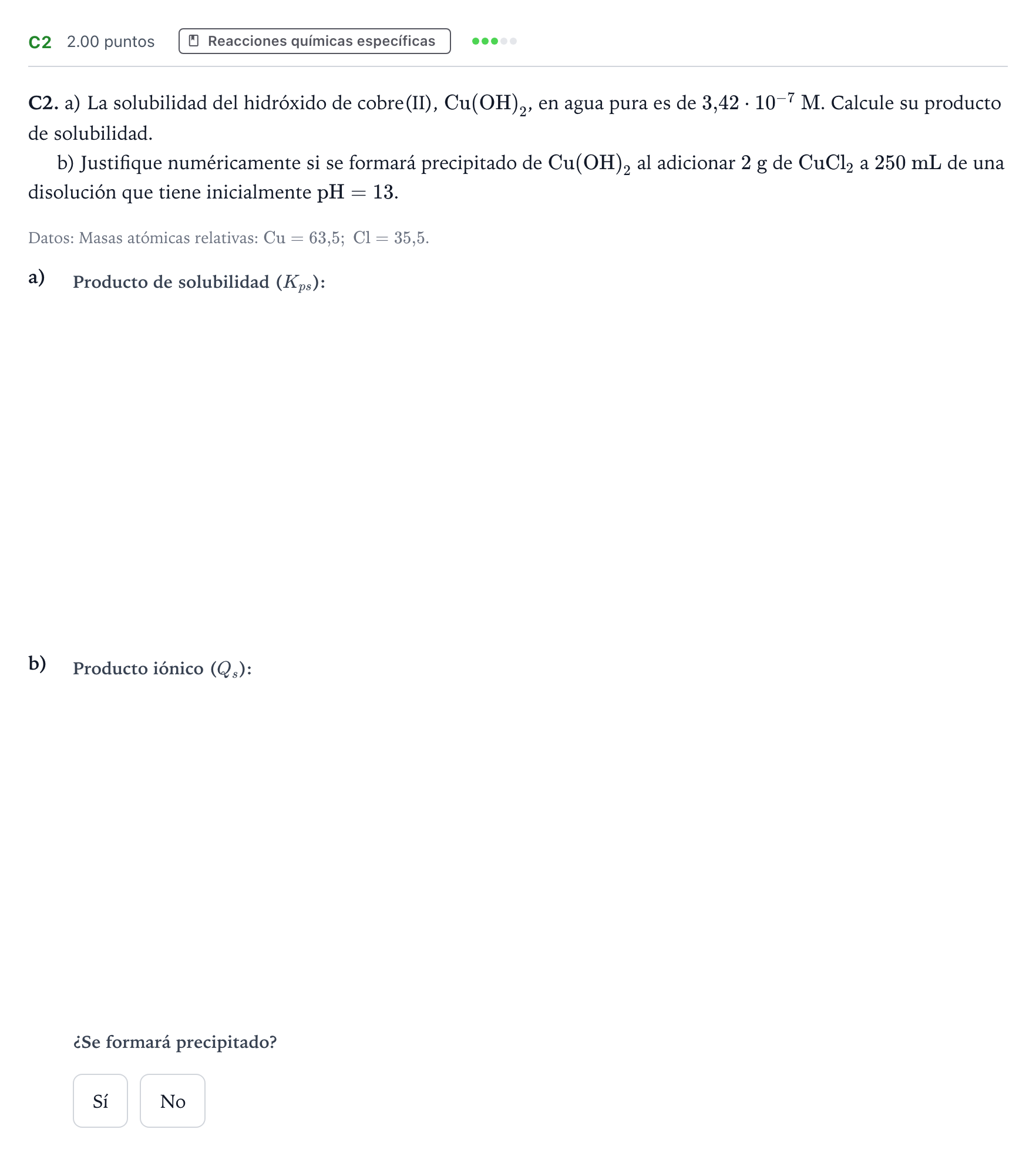 Enunciado: Ejercicio C2 · Química PAU Andalucía Ordinaria Reserva 2022