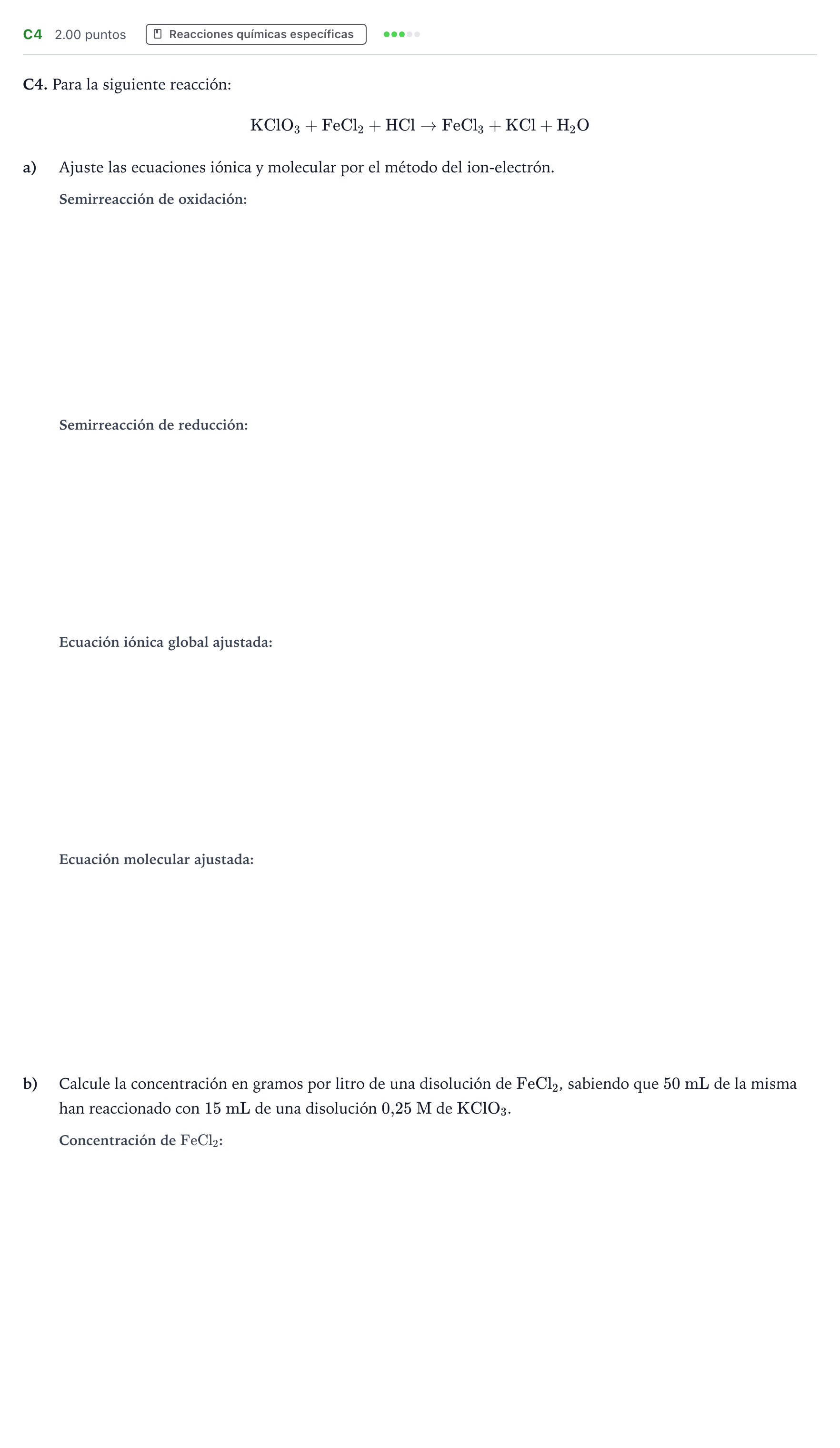 Enunciado: Ejercicio C4 · Química PAU Andalucía Ordinaria Reserva 2022