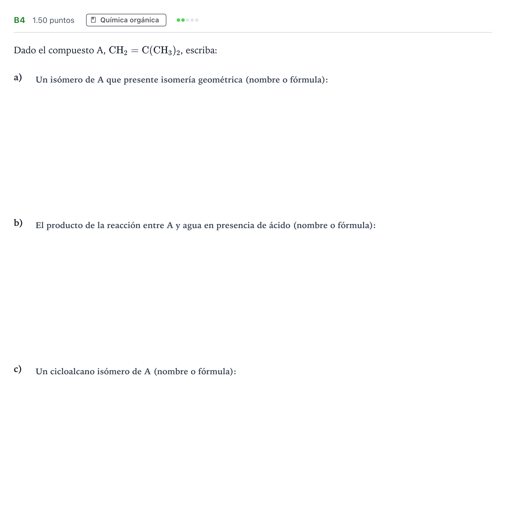 Enunciado: Ejercicio B4 · Química PAU Andalucía Ordinaria Suplente 2022