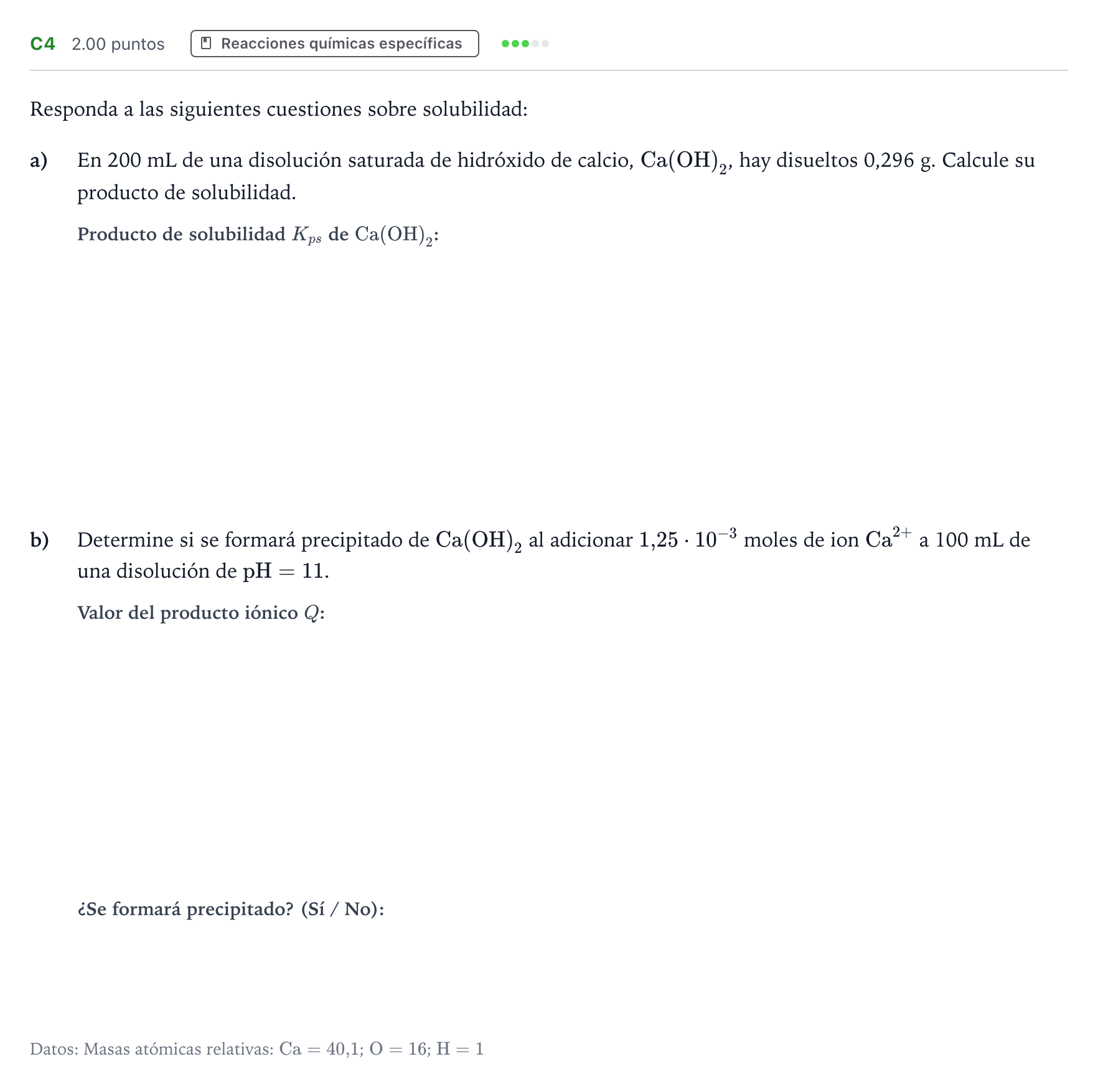 Enunciado: Ejercicio C4 · Química PAU Andalucía Ordinaria Suplente 2022