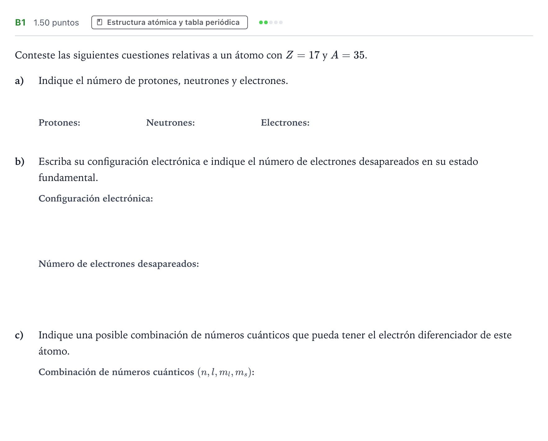 Enunciado: Ejercicio B1 · Química PAU Andalucía Ordinaria Titular 2022