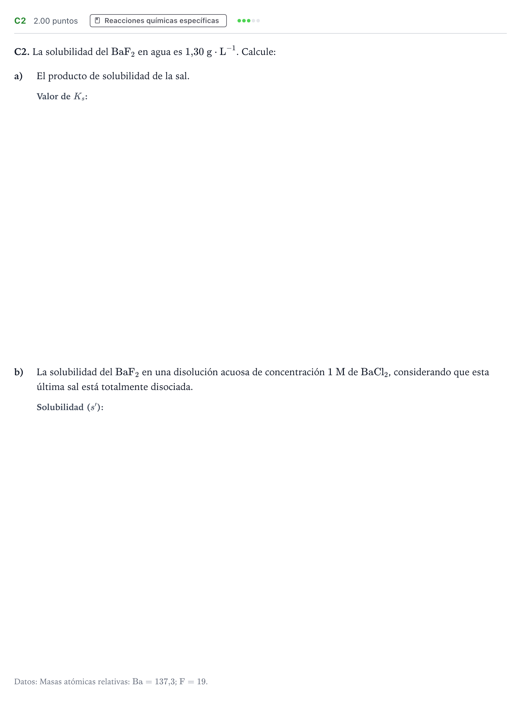 Enunciado: Ejercicio C2 · Química PAU Andalucía Ordinaria Titular 2022