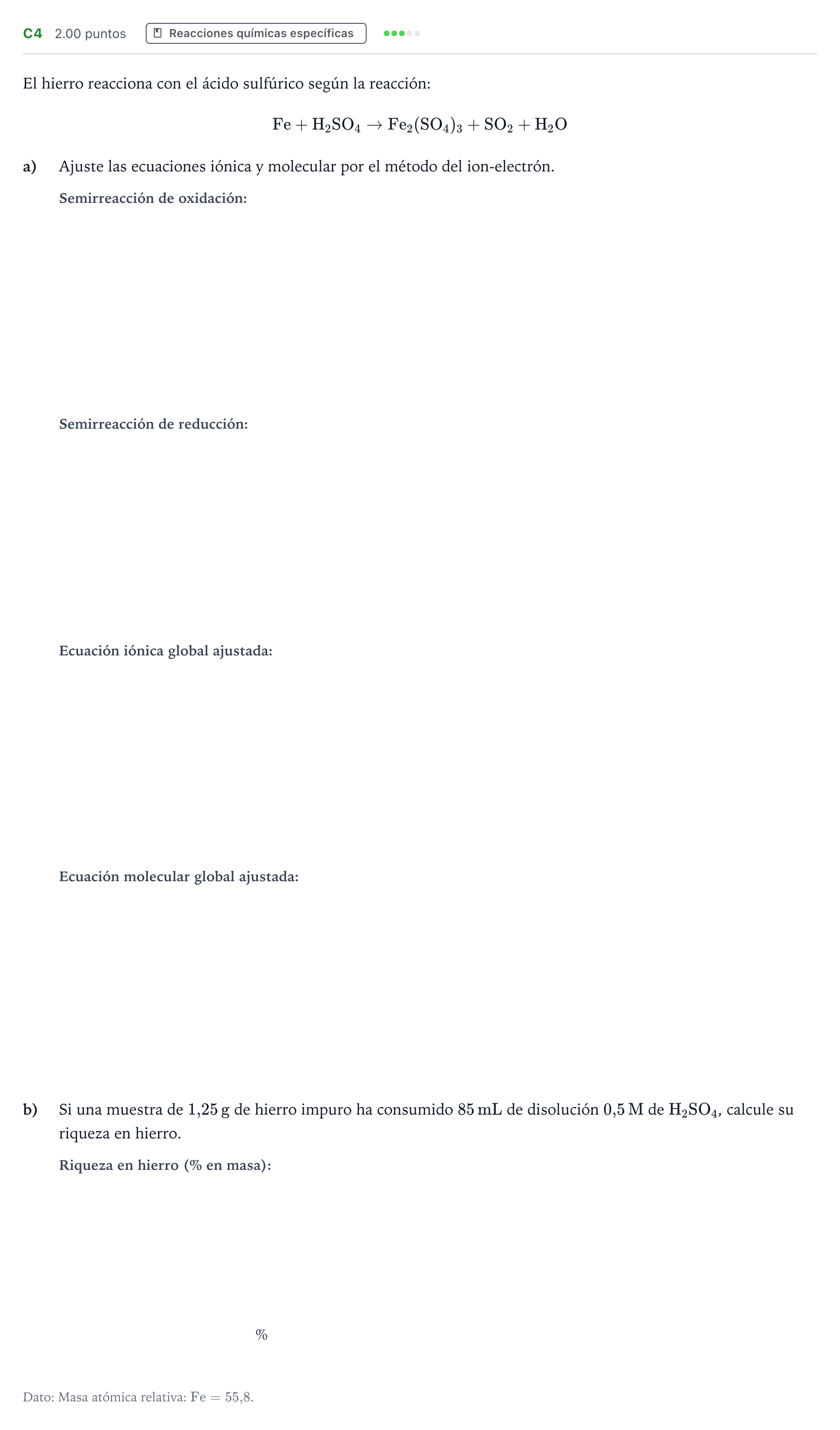 Enunciado: Ejercicio C4 · Química PAU Andalucía Ordinaria Titular 2022