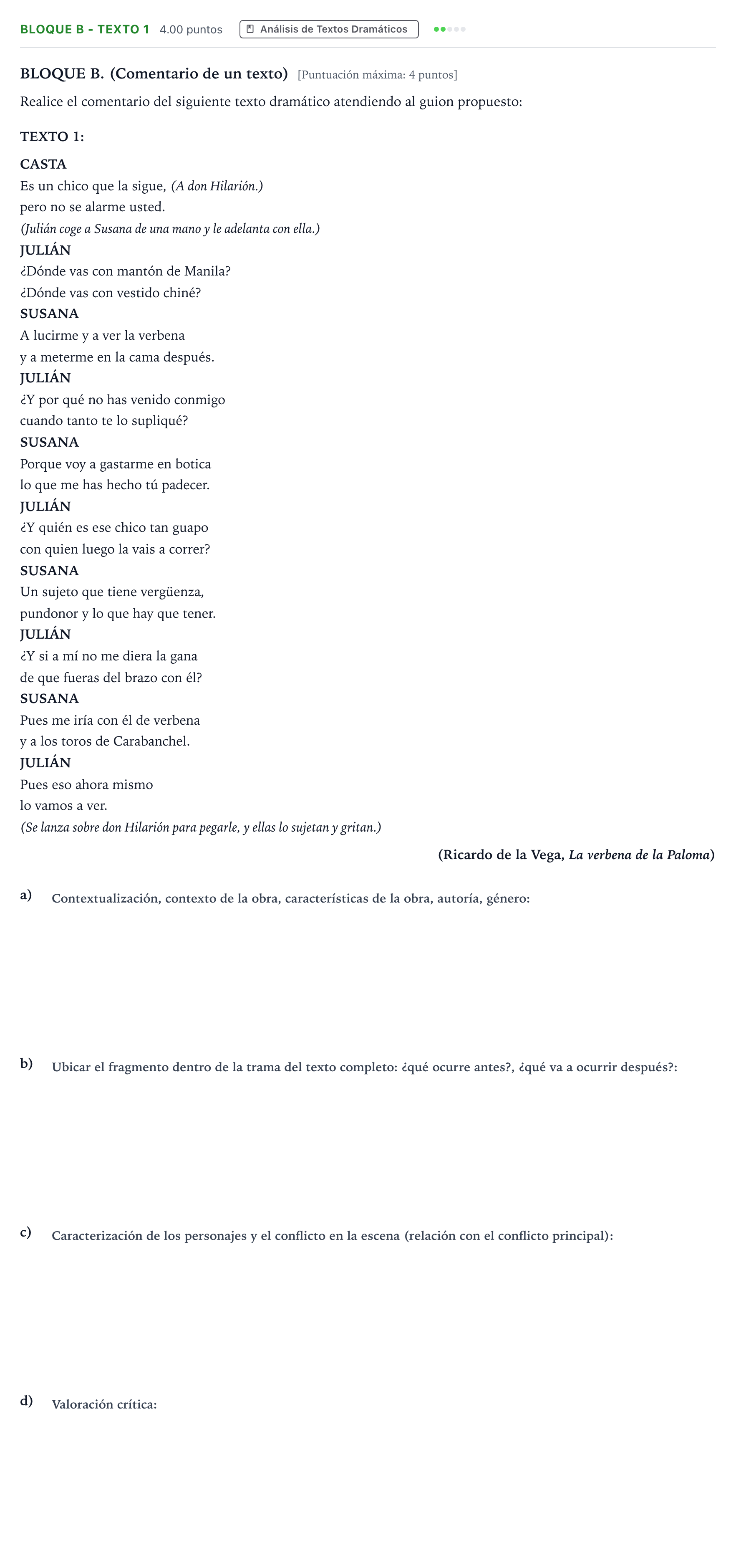 Enunciado: BLOQUE B - Texto 1 · Artes Escénicas PAU Andalucía Extraordinaria Reserva 2023