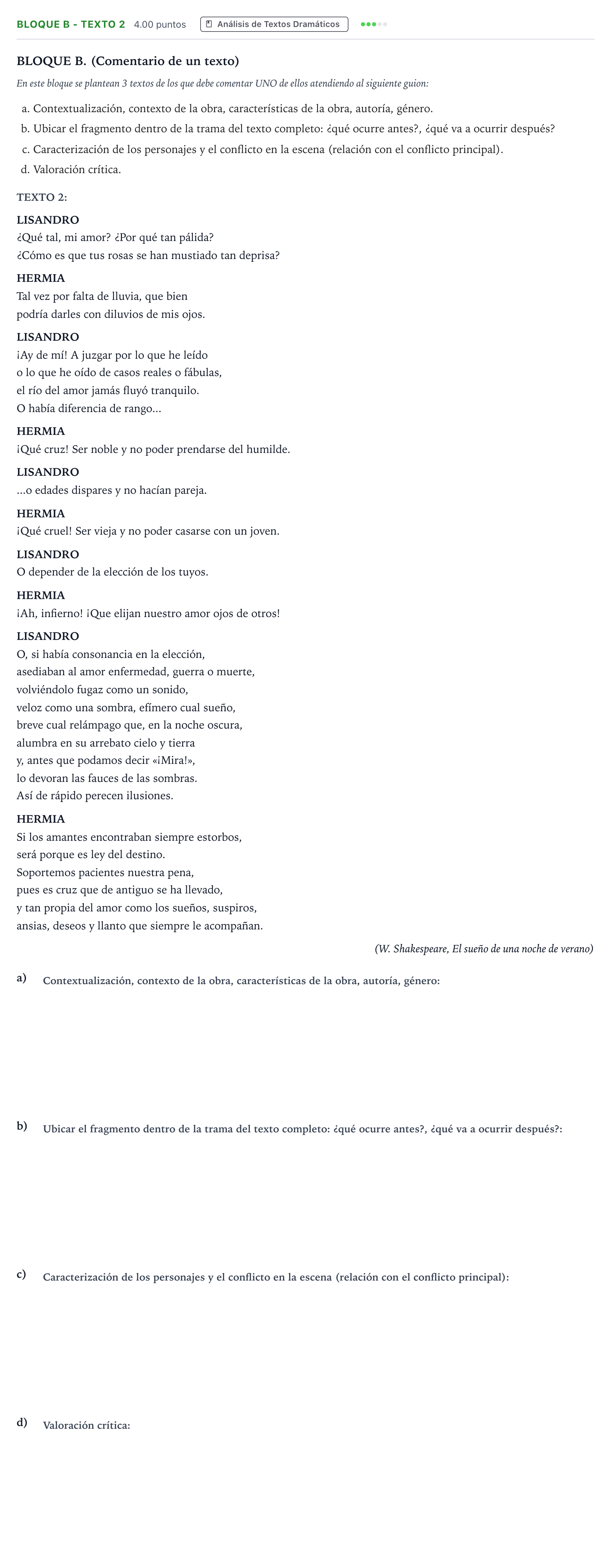 Enunciado: BLOQUE B - Texto 2 · Artes Escénicas PAU Andalucía Extraordinaria Reserva 2023