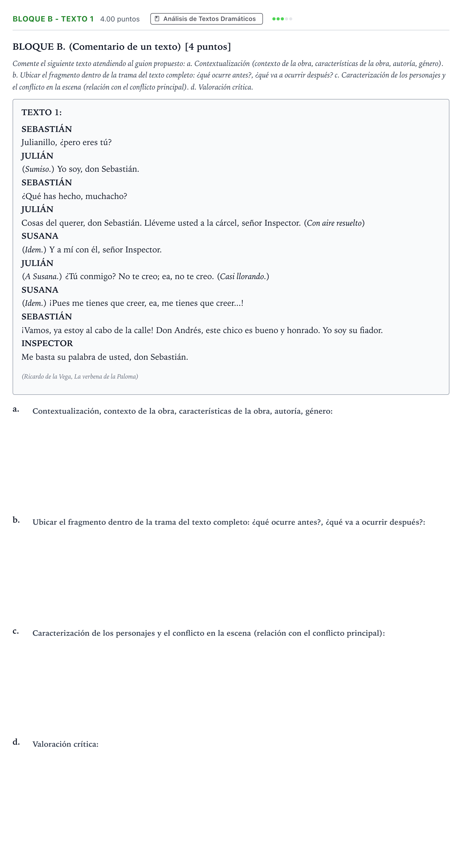 Enunciado: Bloque B - Texto 1 · Artes Escénicas PAU Andalucía Extraordinaria Suplente 2023