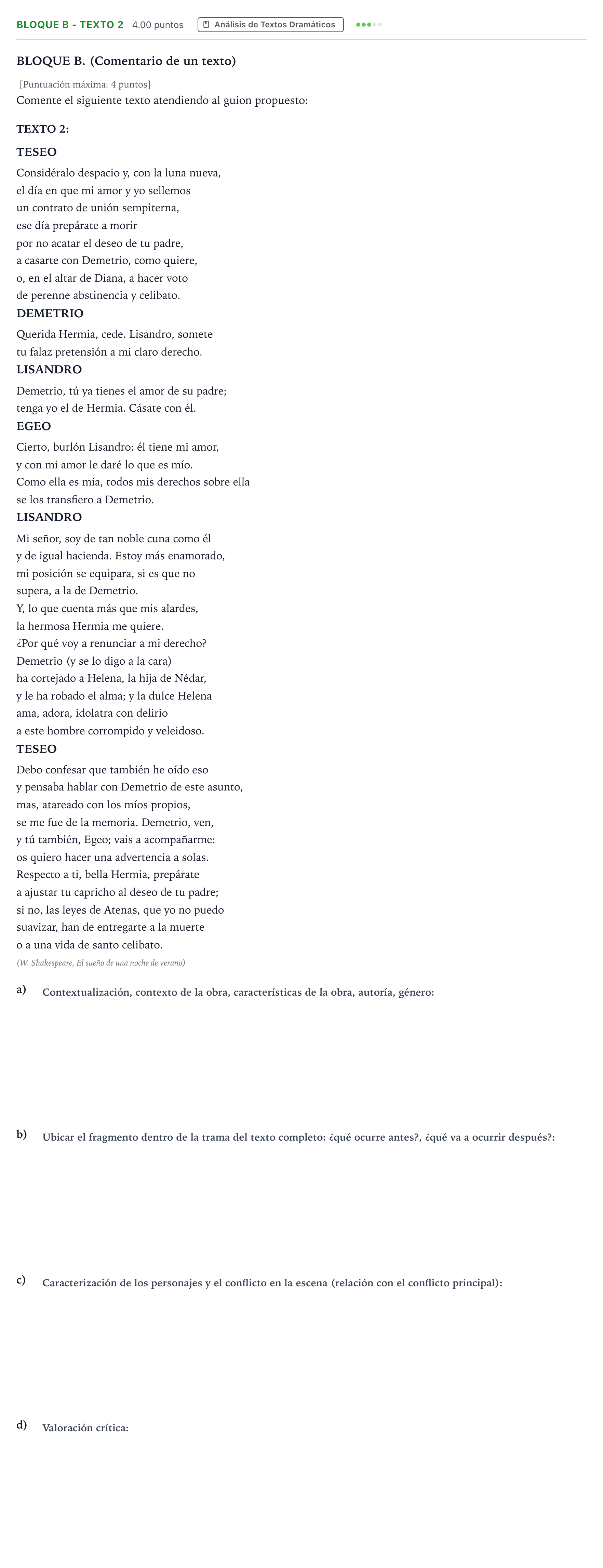 Enunciado: Bloque B - Texto 2 · Artes Escénicas PAU Andalucía Extraordinaria Suplente 2023